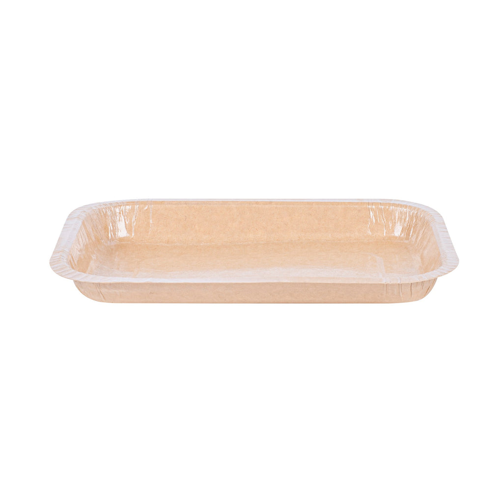 Pastry Tek 15 oz Rectangle Kraft Paperboard Tray - Oven-Safe - 8 1/4" x 5 1/2" x 1" - 25 count box