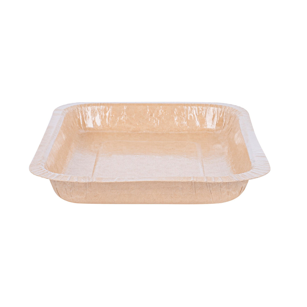 Pastry Tek 15 oz Rectangle Kraft Paperboard Tray - Oven-Safe - 8 1/4" x 5 1/2" x 1" - 100 count box