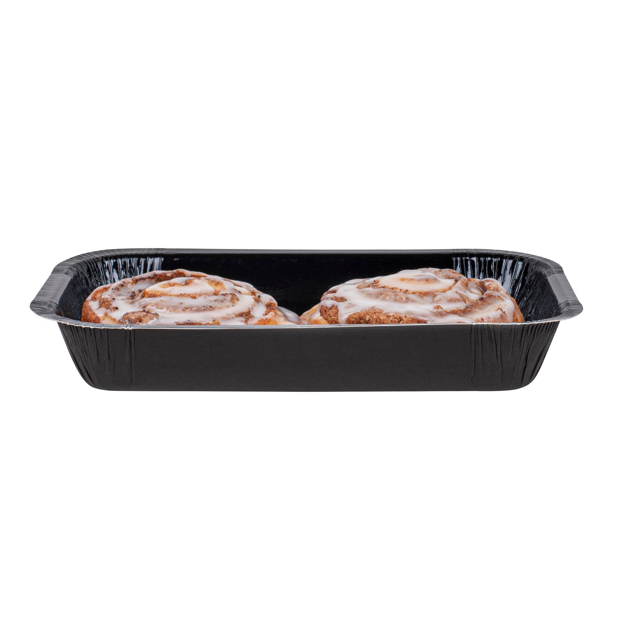 Pastry Tek 24 oz Rectangle Black Paperboard Tray - Oven-Safe - 8 1/4" x 5 1/2" x 1 1/2" - 100 count box