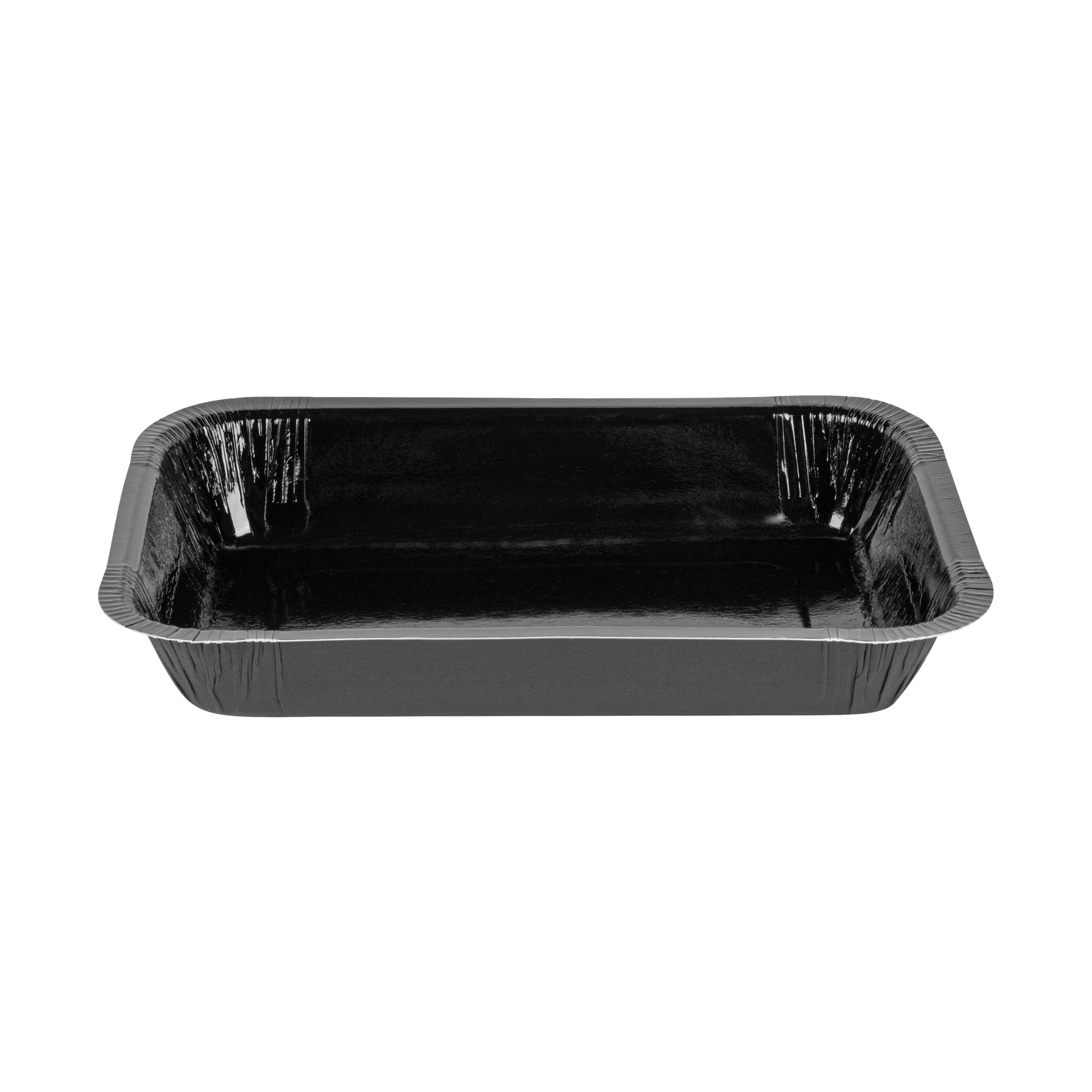Pastry Tek 24 oz Rectangle Black Paperboard Tray - Oven-Safe - 8 1/4" x 5 1/2" x 1 1/2" - 100 count box