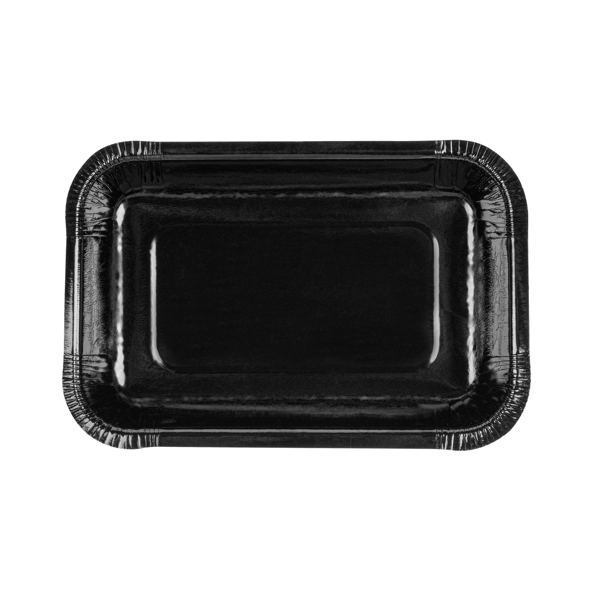 Pastry Tek 24 oz Rectangle Black Paperboard Tray - Oven-Safe - 8 1/4" x 5 1/2" x 1 1/2" - 100 count box