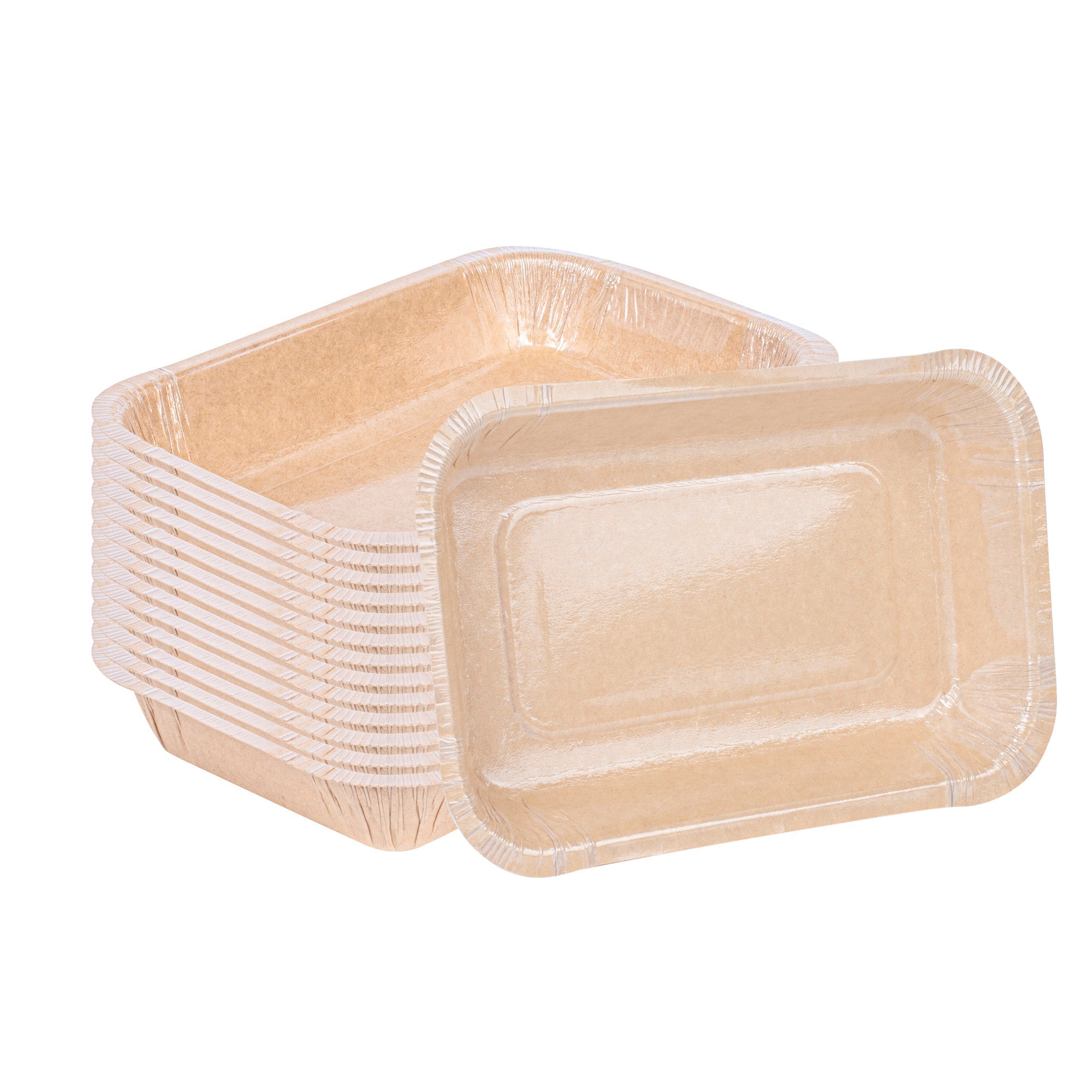 Pastry Tek 24 oz Rectangle Kraft Paperboard Tray - Oven-Safe - 8 1/4" x 5 1/2" x 1 1/2" - 100 count box