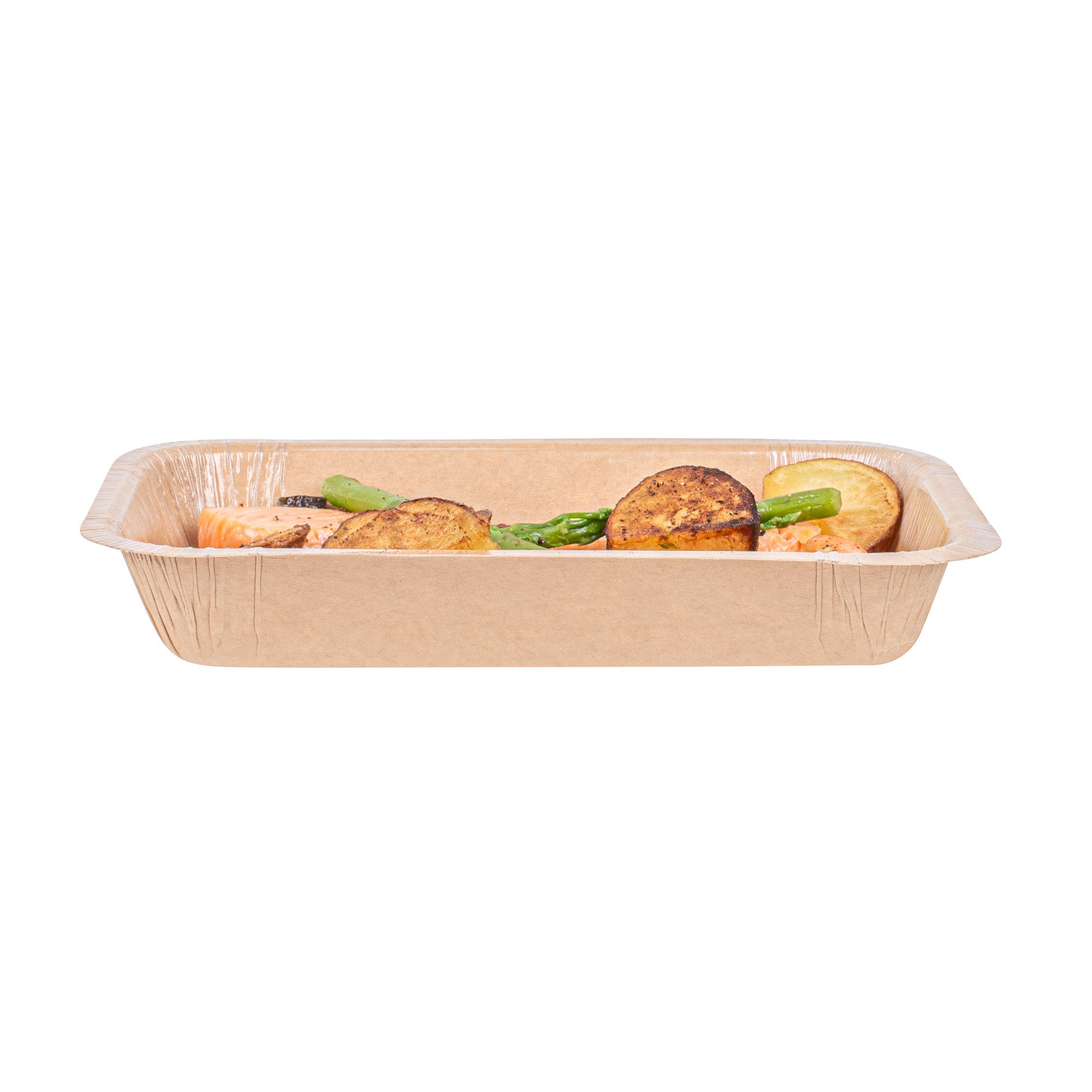 Pastry Tek 24 oz Rectangle Kraft Paperboard Tray - Oven-Safe - 8 1/4" x 5 1/2" x 1 1/2" - 25 count box
