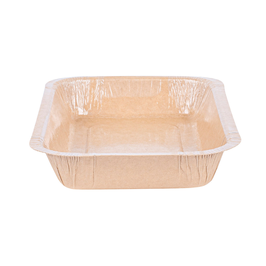 Pastry Tek 24 oz Rectangle Kraft Paperboard Tray - Oven-Safe - 8 1/4" x 5 1/2" x 1 1/2" - 100 count box