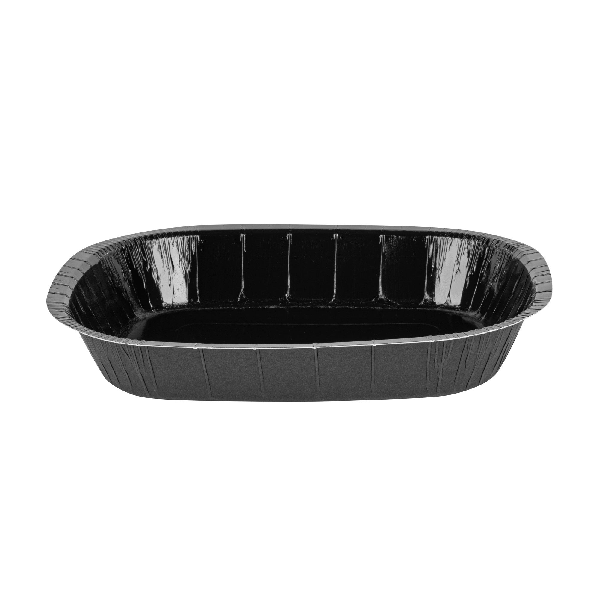 Pastry Tek 32 oz Rectangle Black Paperboard Tray - Oven-Safe - 9" x 7" x 1 3/4" - 25 count box