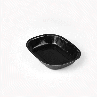 Pastry Tek 32 oz Rectangle Black Paperboard Tray - Oven-Safe - 9" x 7" x 1 3/4" - 100 count box