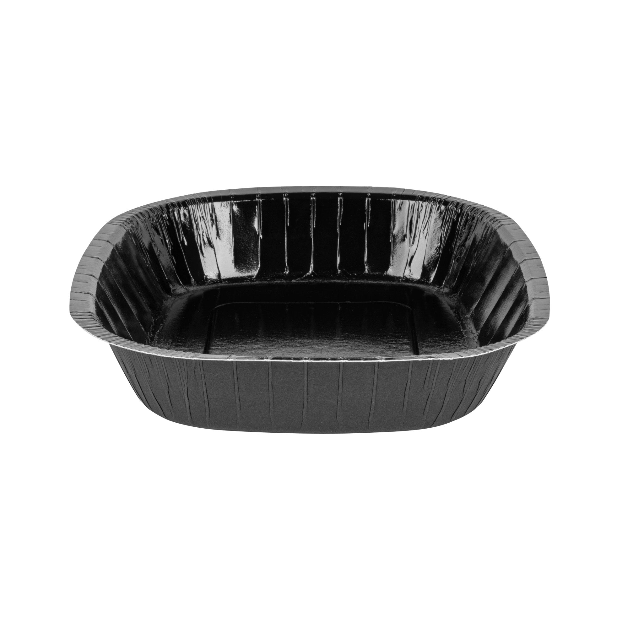Pastry Tek 32 oz Rectangle Black Paperboard Tray - Oven-Safe - 9" x 7" x 1 3/4" - 100 count box
