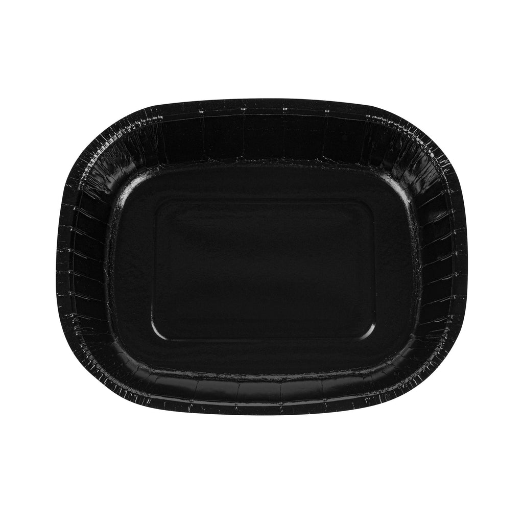 Pastry Tek 32 oz Rectangle Black Paperboard Tray - Oven-Safe - 9" x 7" x 1 3/4" - 100 count box