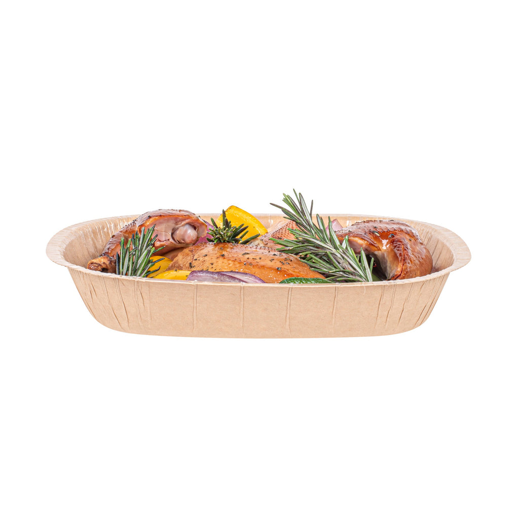 Pastry Tek 32 oz Rectangle Kraft Paperboard Tray - Oven-Safe - 9" x 7" x 1 3/4" - 25 count box