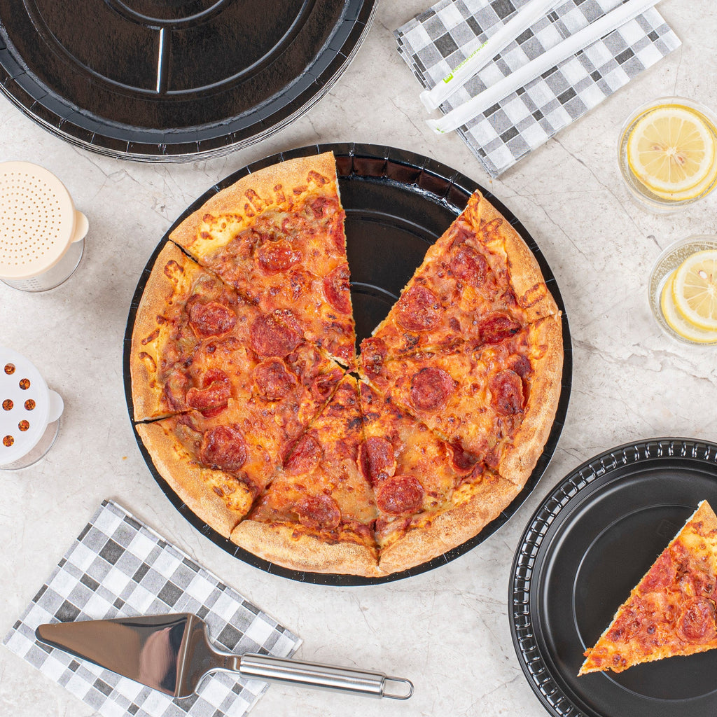 Eco Pie Round Black Paperboard Pizza Tray - Oven-Safe - 12'' - 25 count box