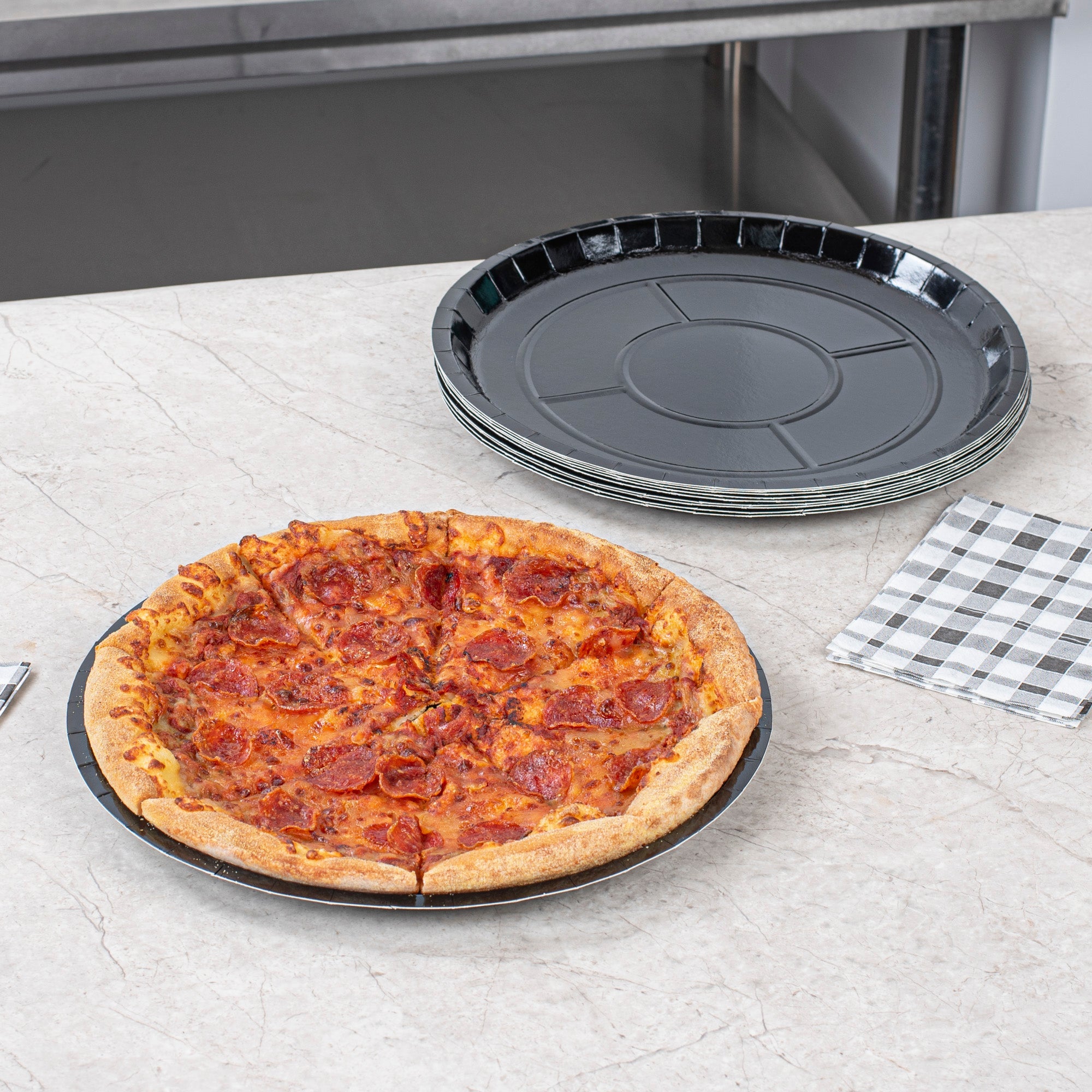 Eco Pie Round Black Paperboard Pizza Tray - Oven-Safe - 12'' - 50 count box