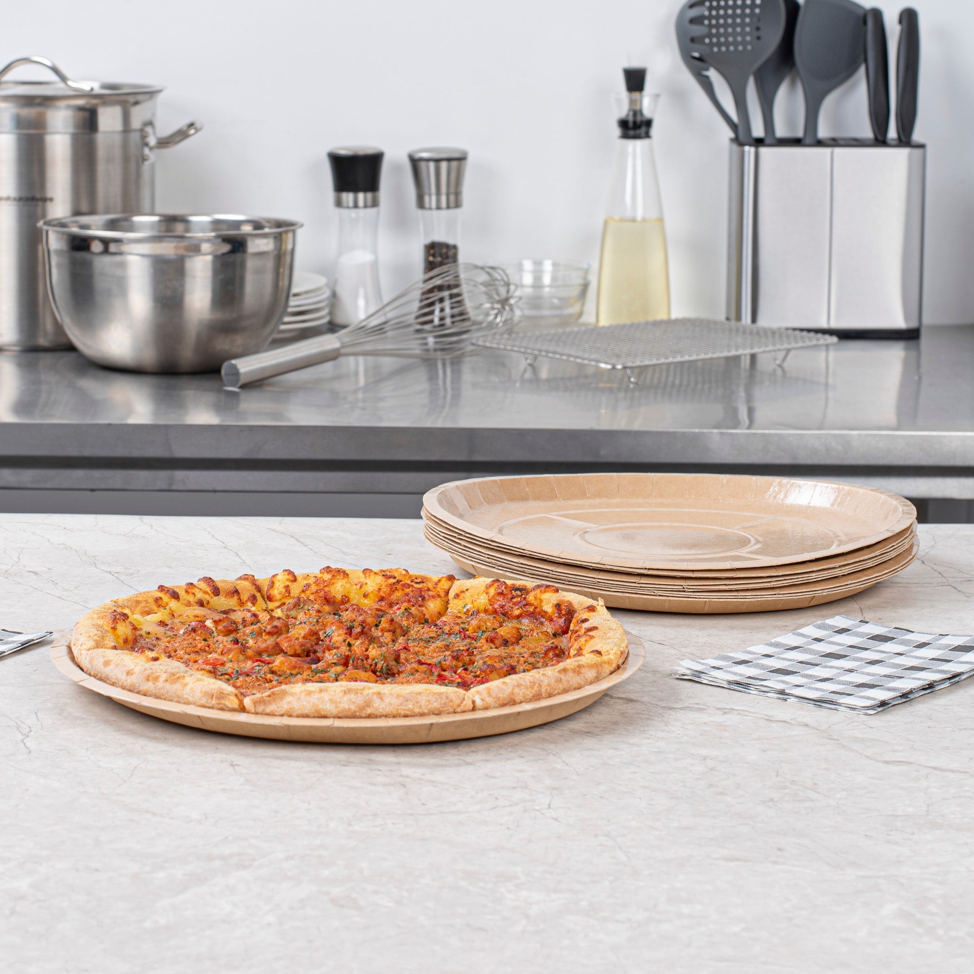 Eco Pie Round Kraft Paperboard Pizza Tray - Oven-Safe - 12'' - 25 count box