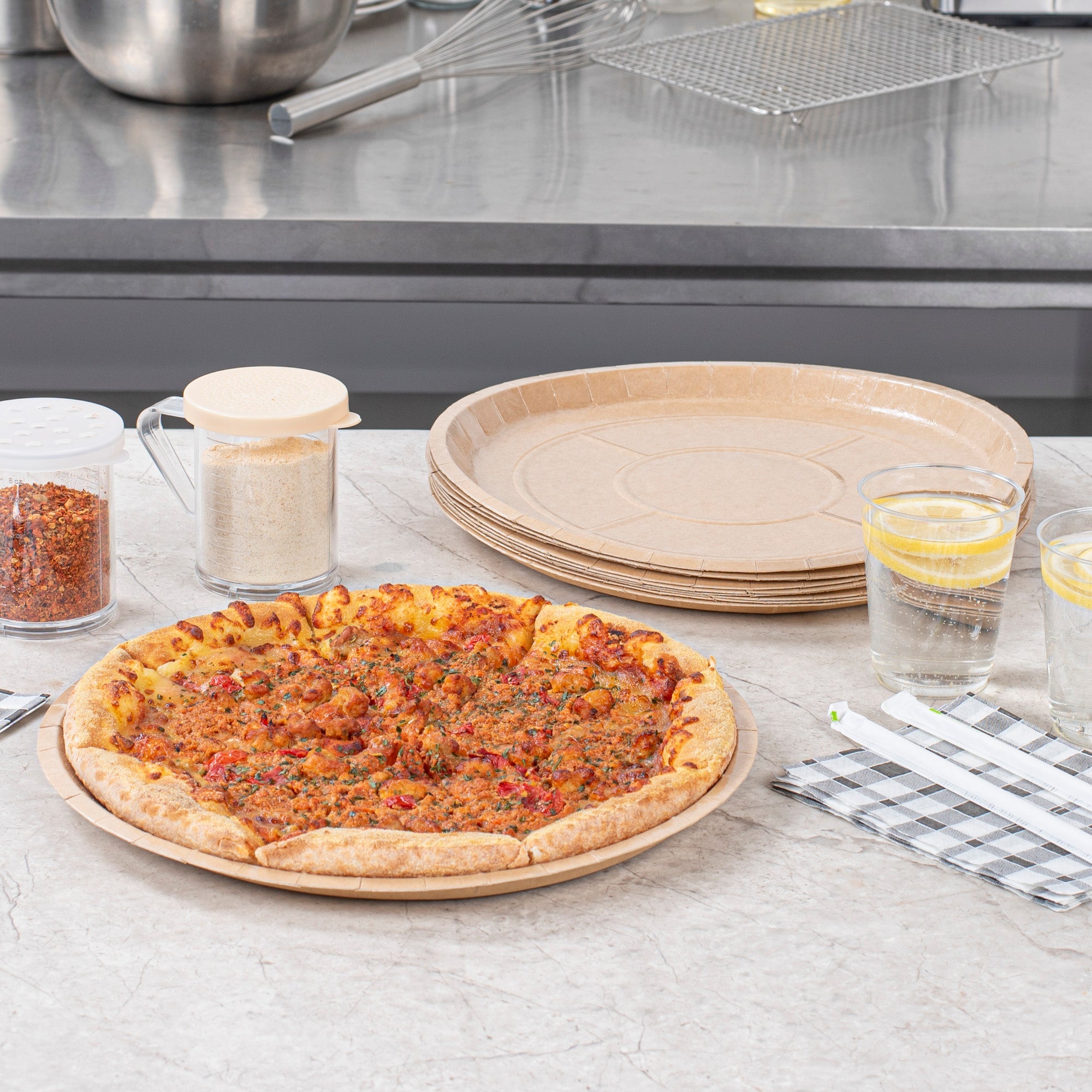 Eco Pie Round Kraft Paperboard Pizza Tray - Oven-Safe - 12'' - 50 count box