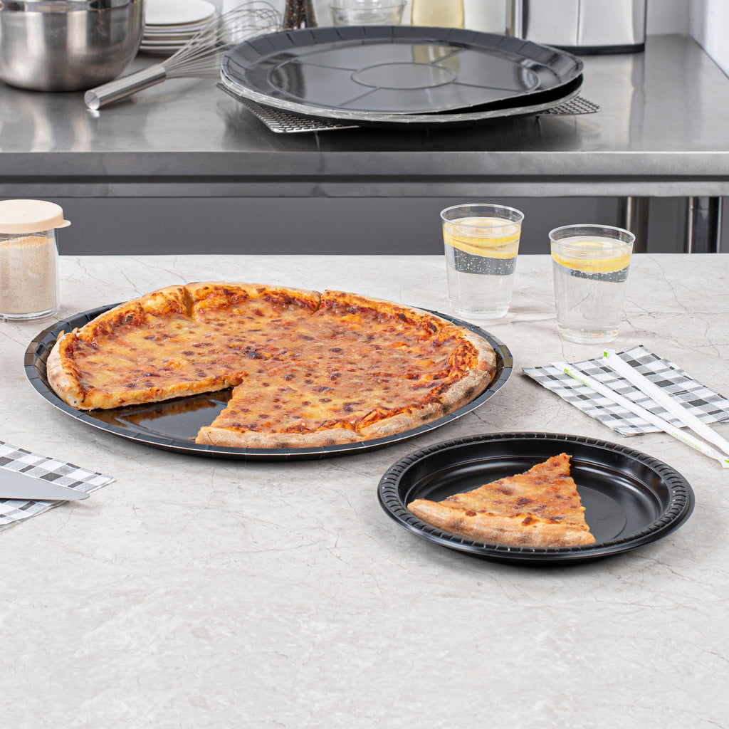Eco Pie Round Black Paperboard Pizza Tray - Oven-Safe - 16" - 25 count box