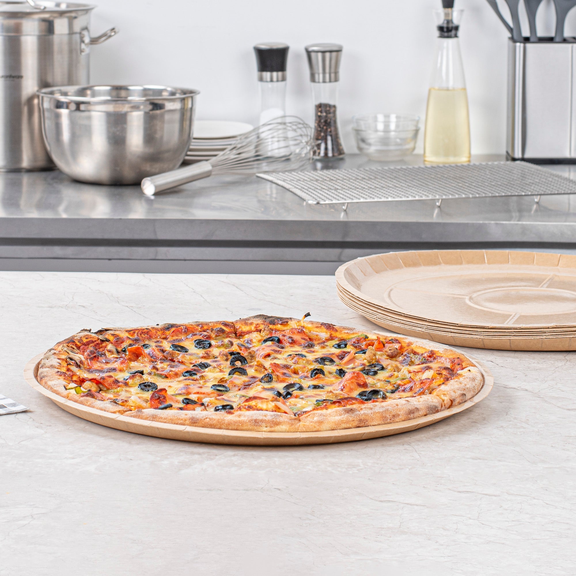 Eco Pie Round Kraft Paperboard Pizza Tray - Oven-Safe - 16" - 25 count box