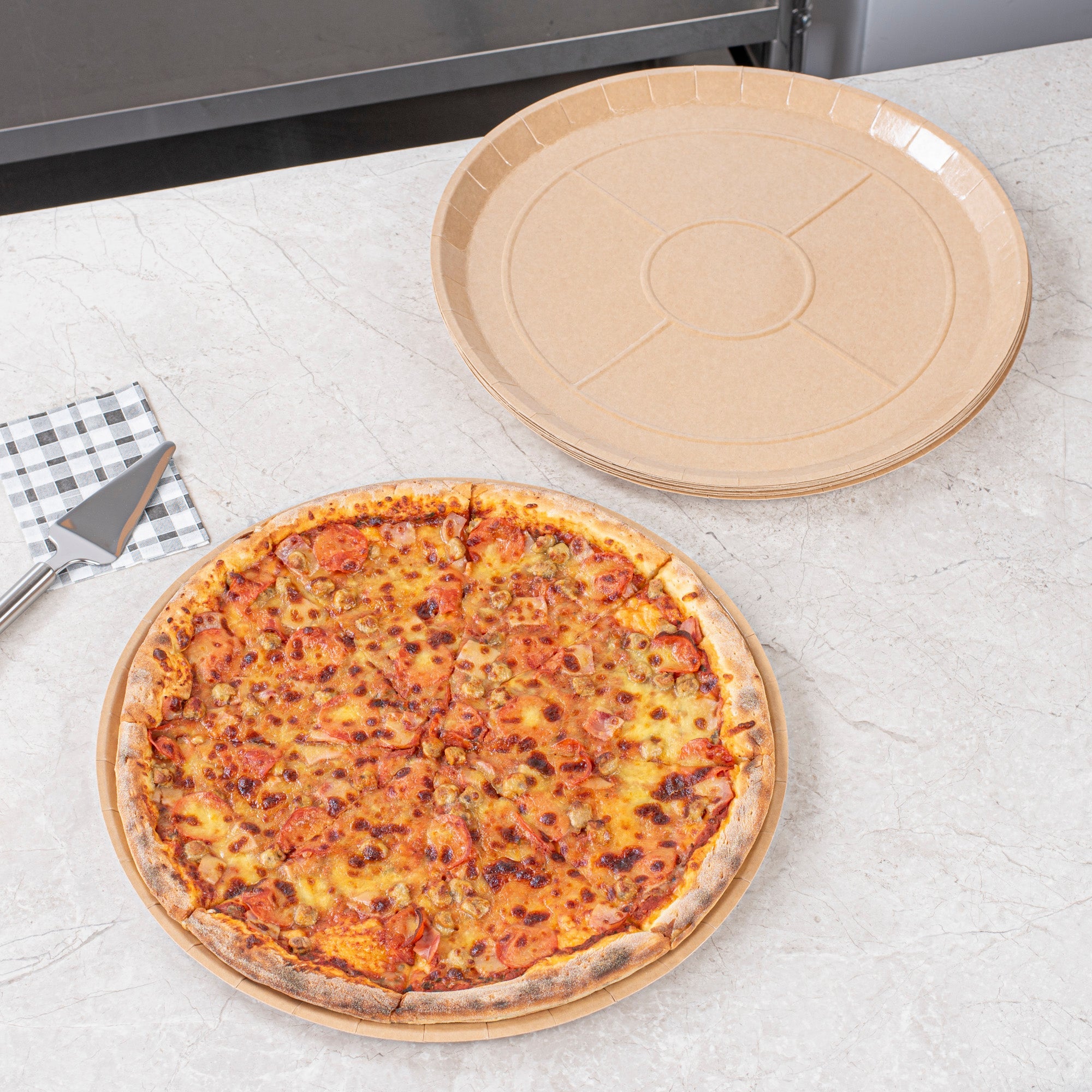 Eco Pie Round Kraft Paperboard Pizza Tray - Oven-Safe - 18'' - 50 count box