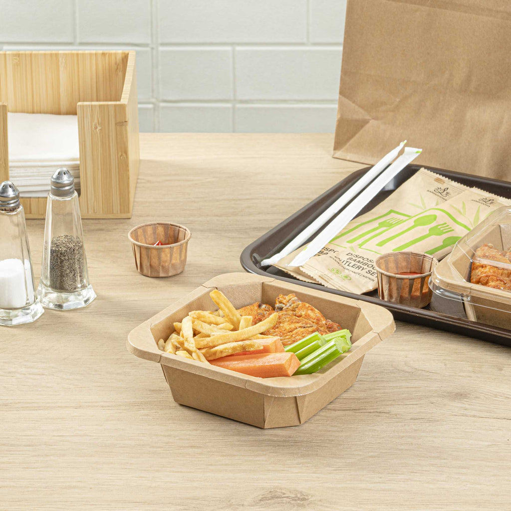 Sustain 22 oz Octagonal Kraft Paper Take Out Container - with PLA Lining, Compostable - 6" x 6" x 2" - 25 count box