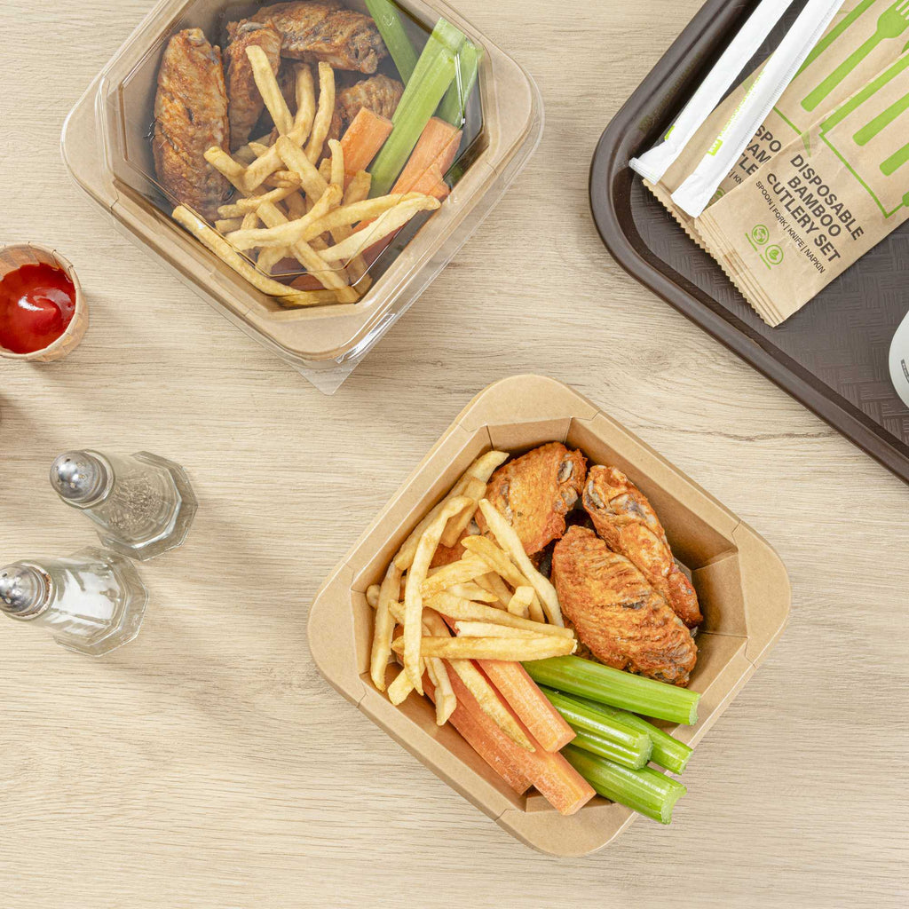 Sustain 22 oz Octagonal Kraft Paper Take Out Container - with PLA Lining, Compostable - 6" x 6" x 2" - 25 count box