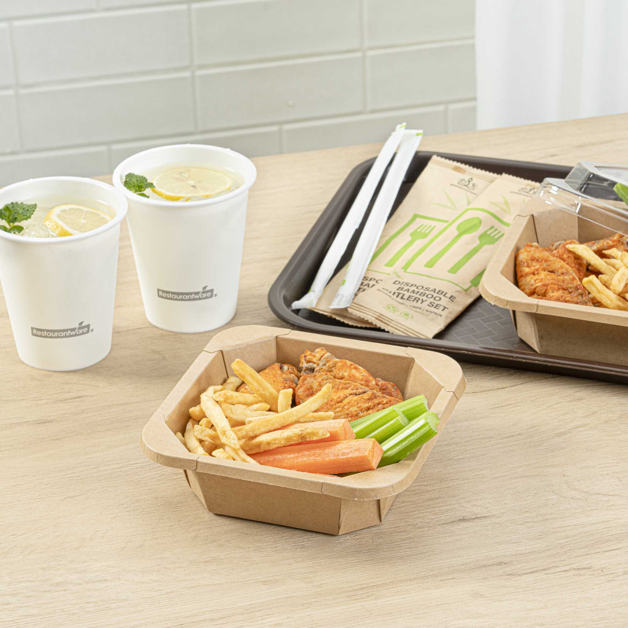 Sustain 22 oz Octagonal Kraft Paper Take Out Container - with PLA Lining, Compostable - 6" x 6" x 2" - 100 count box