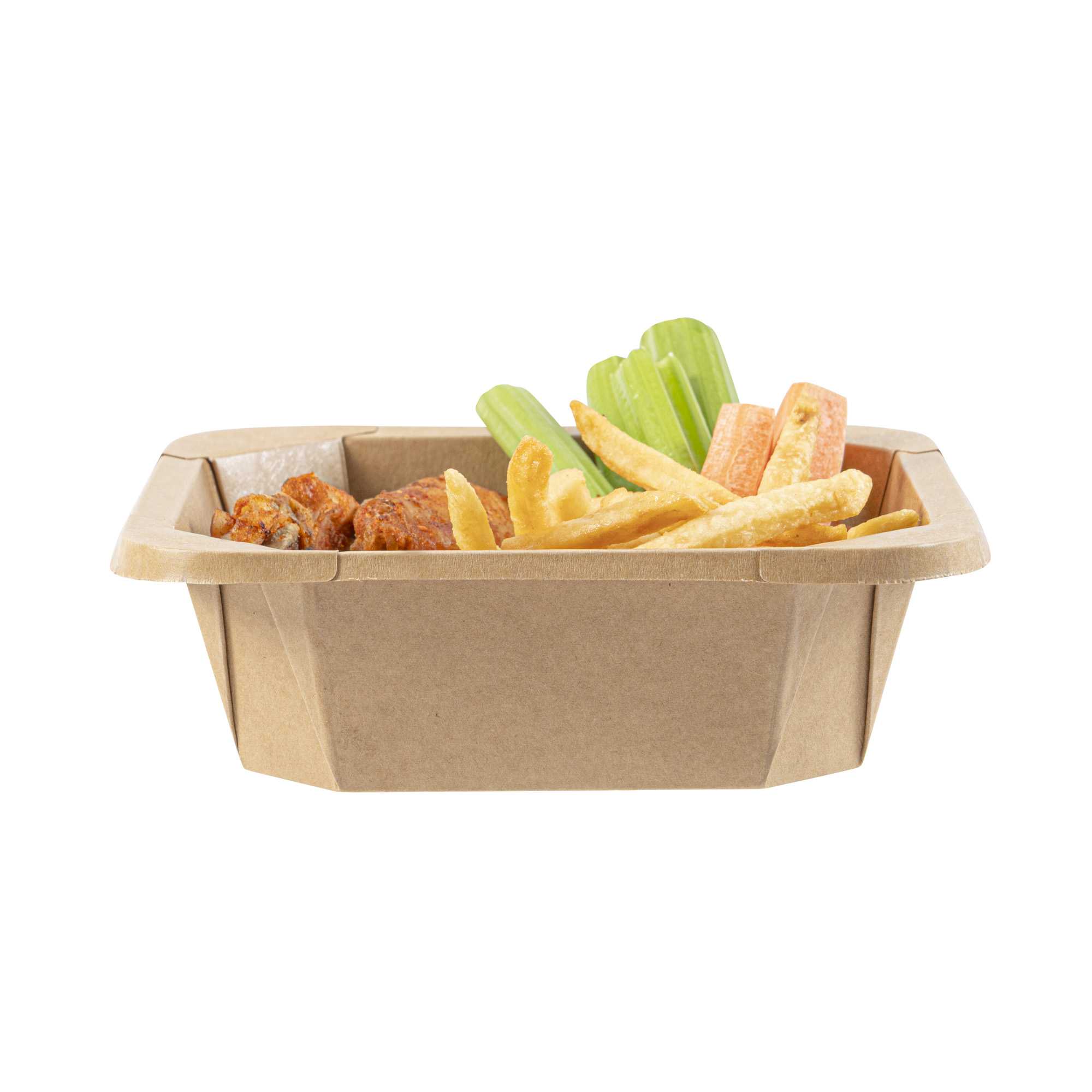 Sustain 22 oz Octagonal Kraft Paper Take Out Container - with PLA Lining, Compostable - 6" x 6" x 2" - 100 count box