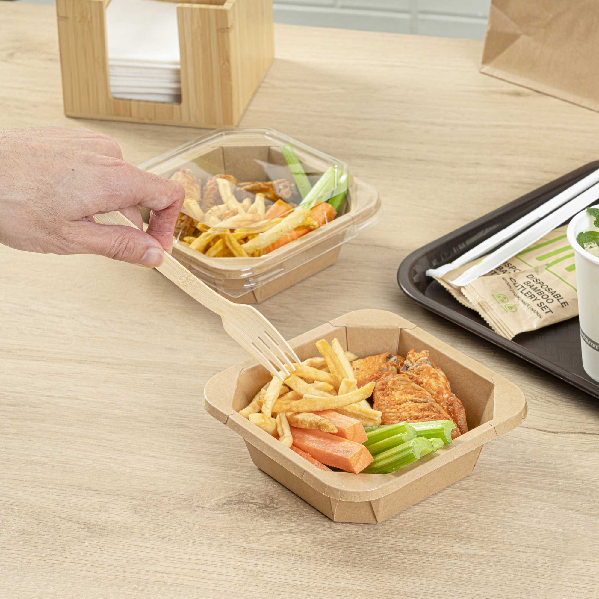 Sustain 22 oz Octagonal Kraft Paper Take Out Container - with PLA Lining, Compostable - 6" x 6" x 2" - 100 count box