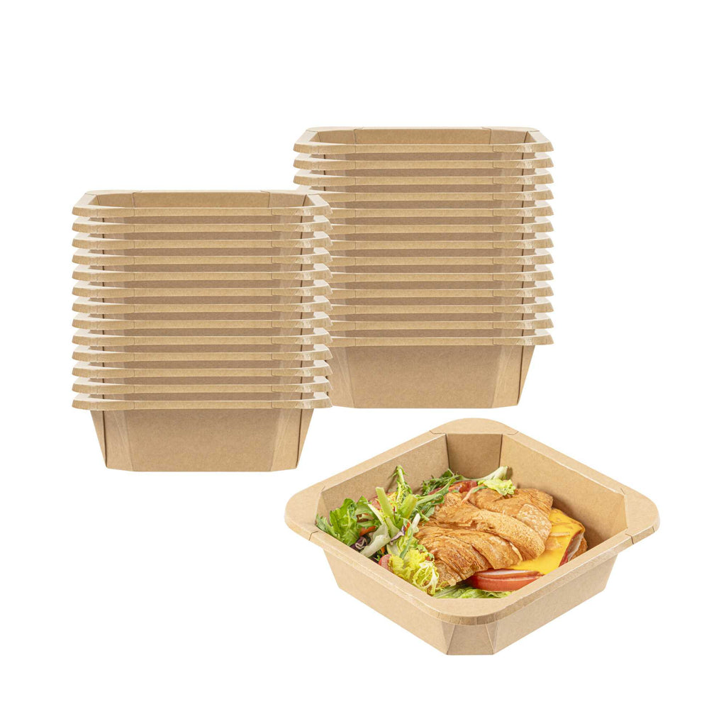 Sustain 34 oz Octagonal Kraft Paper Take Out Container - with PLA Lining, Compostable - 7" x 7" x 2" - 25 count box