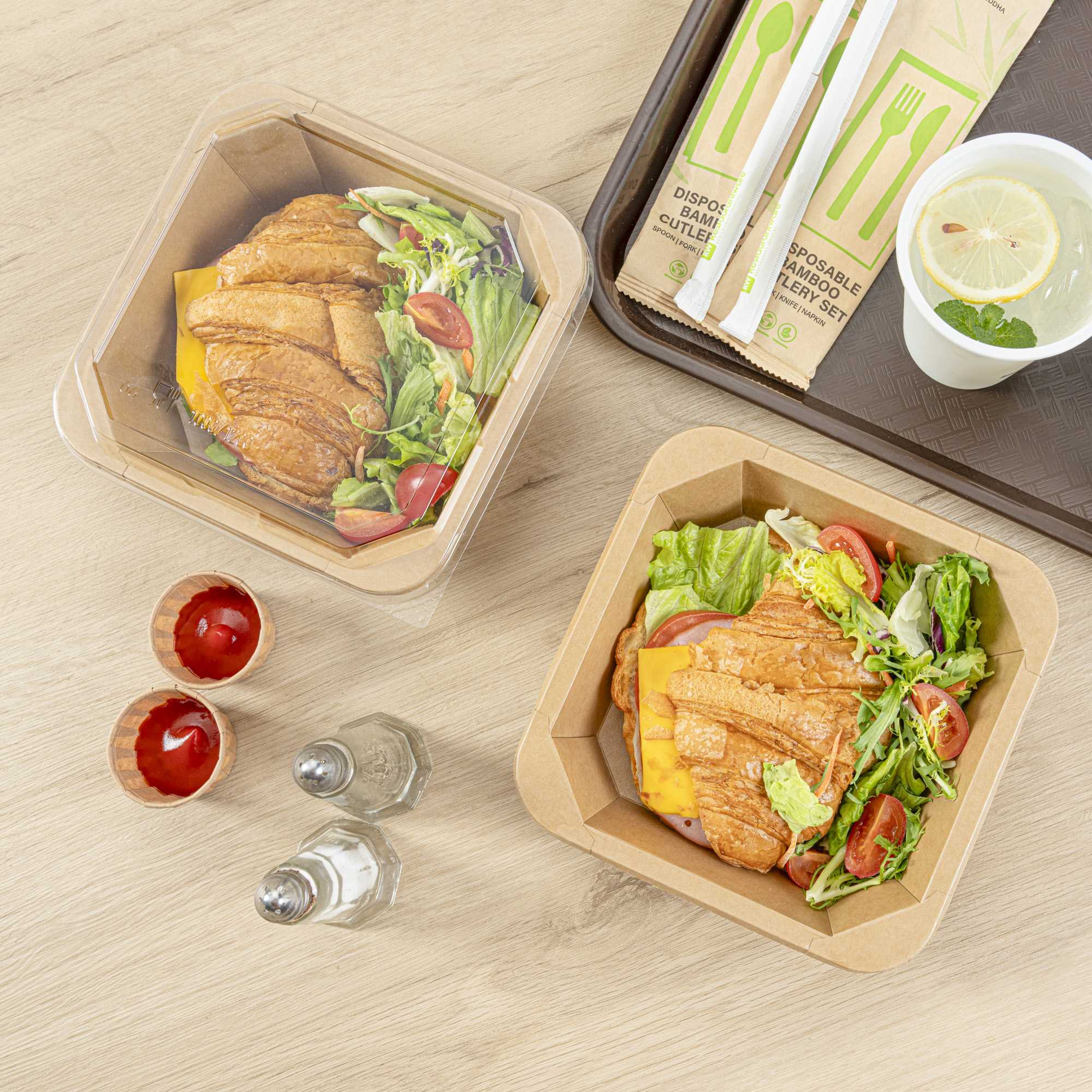Sustain 34 oz Octagonal Kraft Paper Take Out Container - with PLA Lining, Compostable - 7" x 7" x 2" - 25 count box