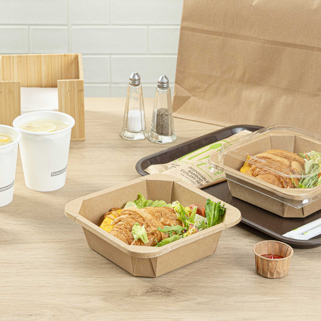Sustain 34 oz Octagonal Kraft Paper Take Out Container - with PLA Lining, Compostable - 7" x 7" x 2" - 100 count box