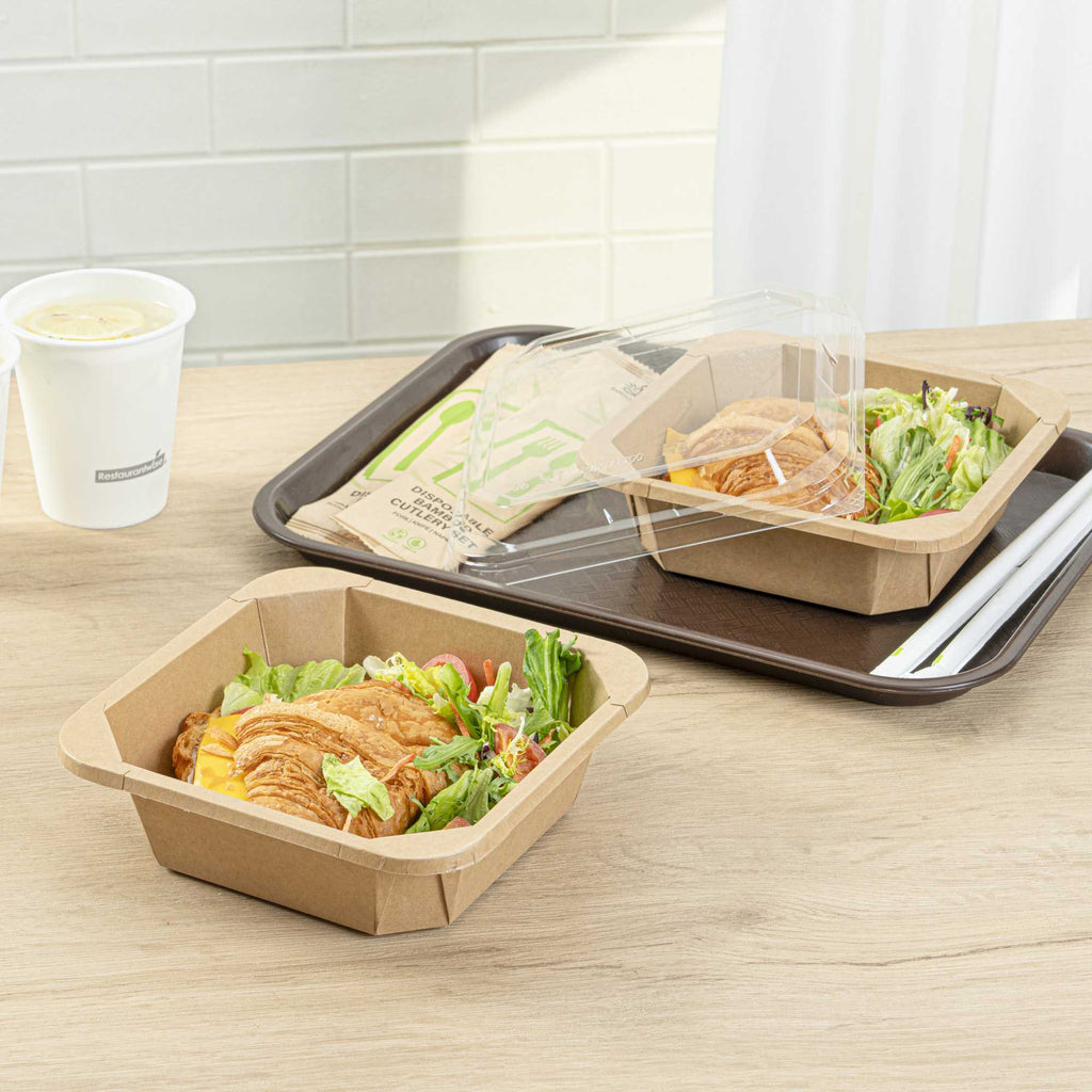 Sustain 34 oz Octagonal Kraft Paper Take Out Container - with PLA Lining, Compostable - 7" x 7" x 2" - 100 count box