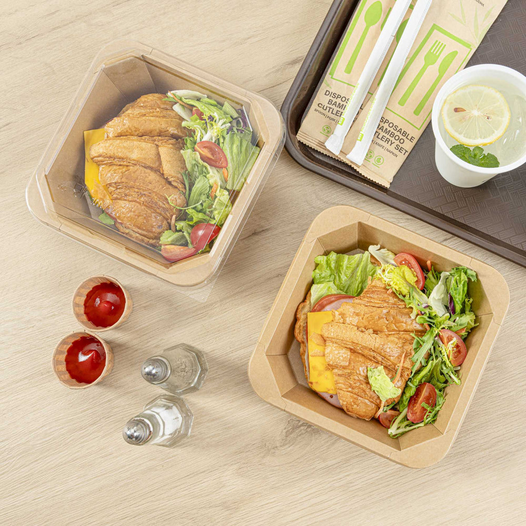 Sustain 34 oz Octagonal Kraft Paper Take Out Container - with PLA Lining, Compostable - 7" x 7" x 2" - 100 count box