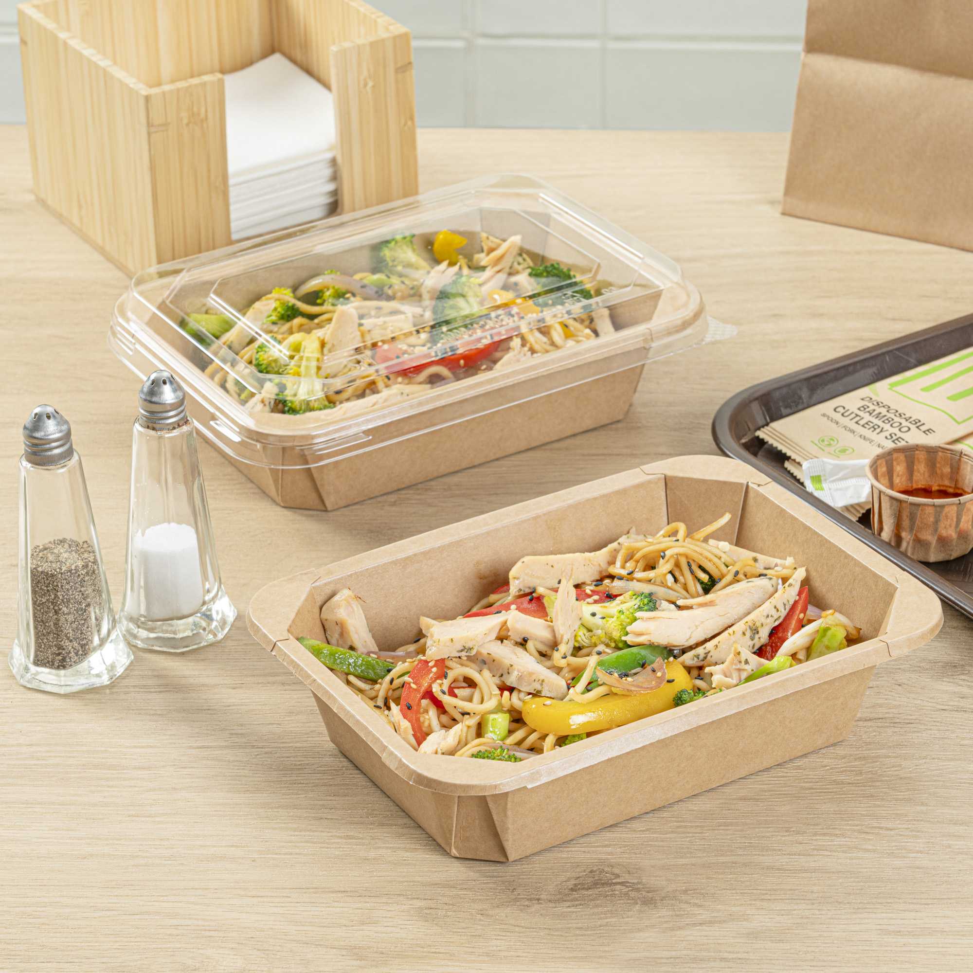 Sustain 41 oz Octagonal Kraft Paper Take Out Container - with PLA Lining, Compostable - 8 3/4" x 6" x 2" - 25 count box