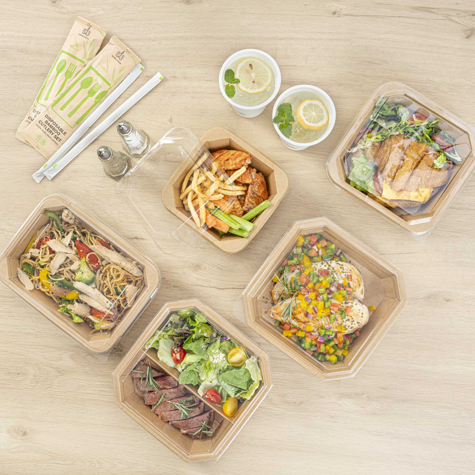 Sustain 41 oz Octagonal Kraft Paper Take Out Container - with PLA Lining, Compostable - 8 3/4" x 6" x 2" - 25 count box
