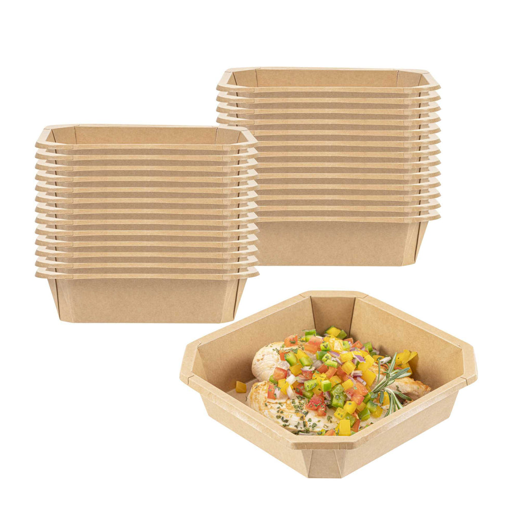 Sustain 41 oz Octagonal Kraft Paper Take Out Container - with PLA Lining, Compostable - 7 3/4" x 7 3/4" x 2" - 100 count box