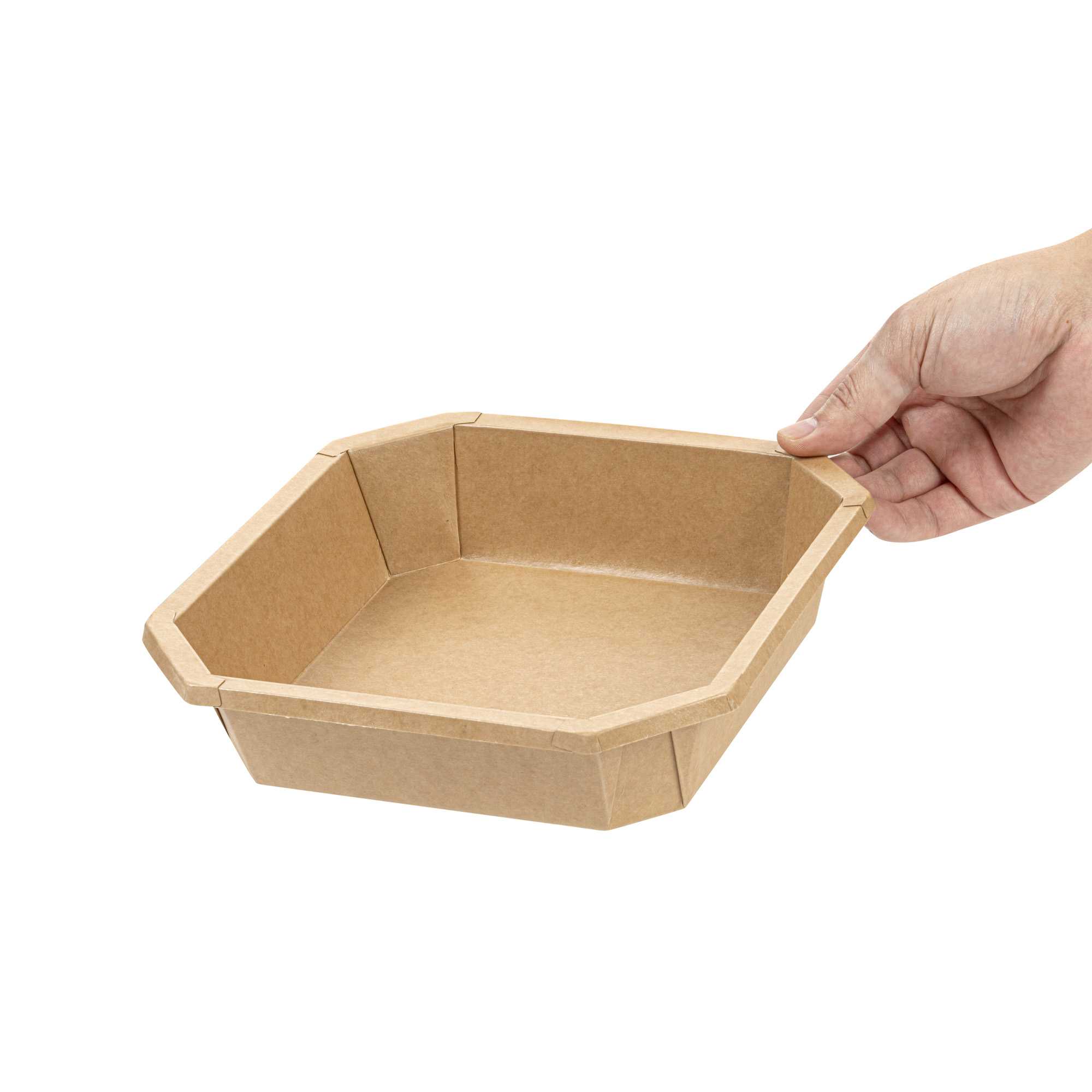 Sustain 41 oz Octagonal Kraft Paper Take Out Container - with PLA Lining, Compostable - 7 3/4" x 7 3/4" x 2" - 25 count box