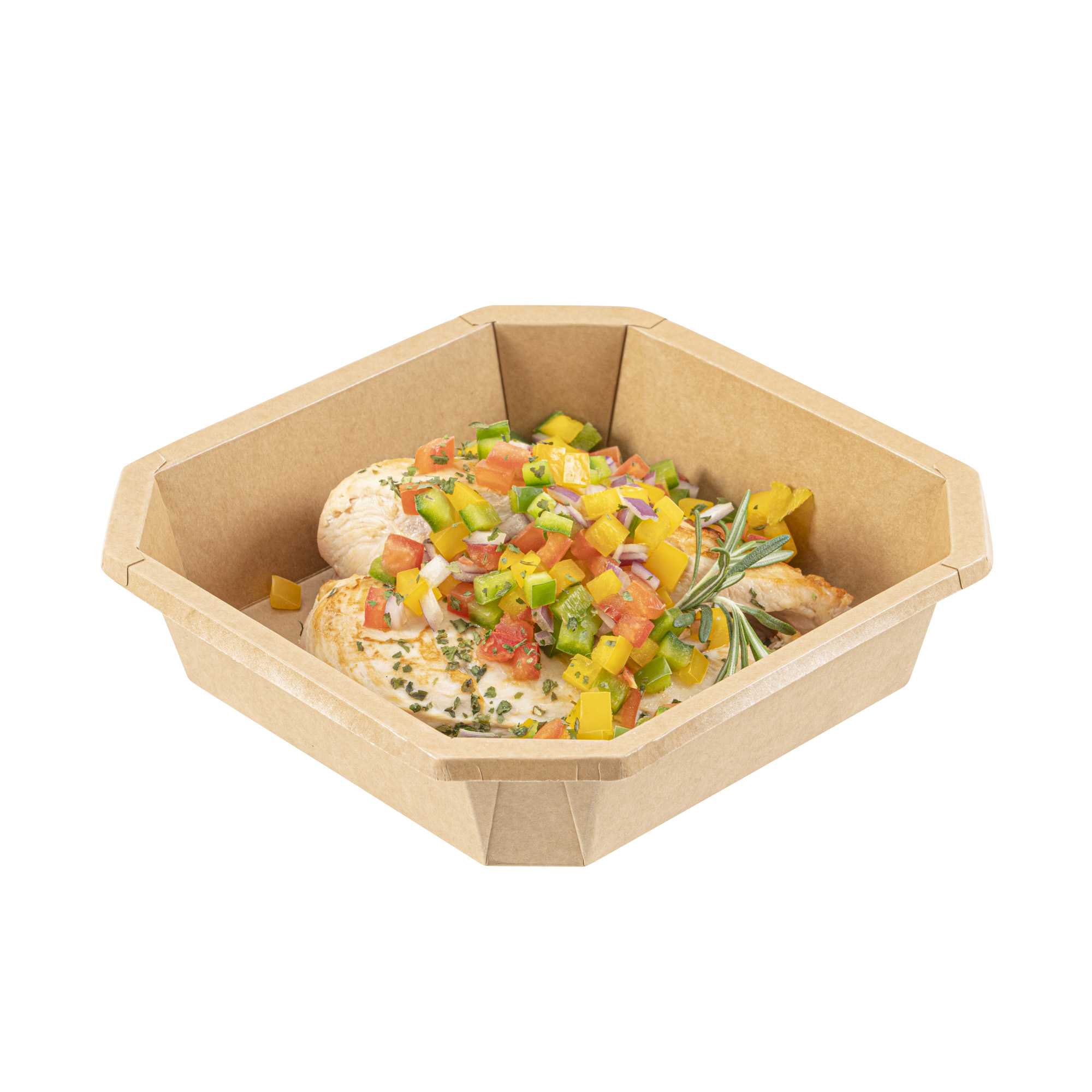 Sustain 41 oz Octagonal Kraft Paper Take Out Container - with PLA Lining, Compostable - 7 3/4" x 7 3/4" x 2" - 25 count box