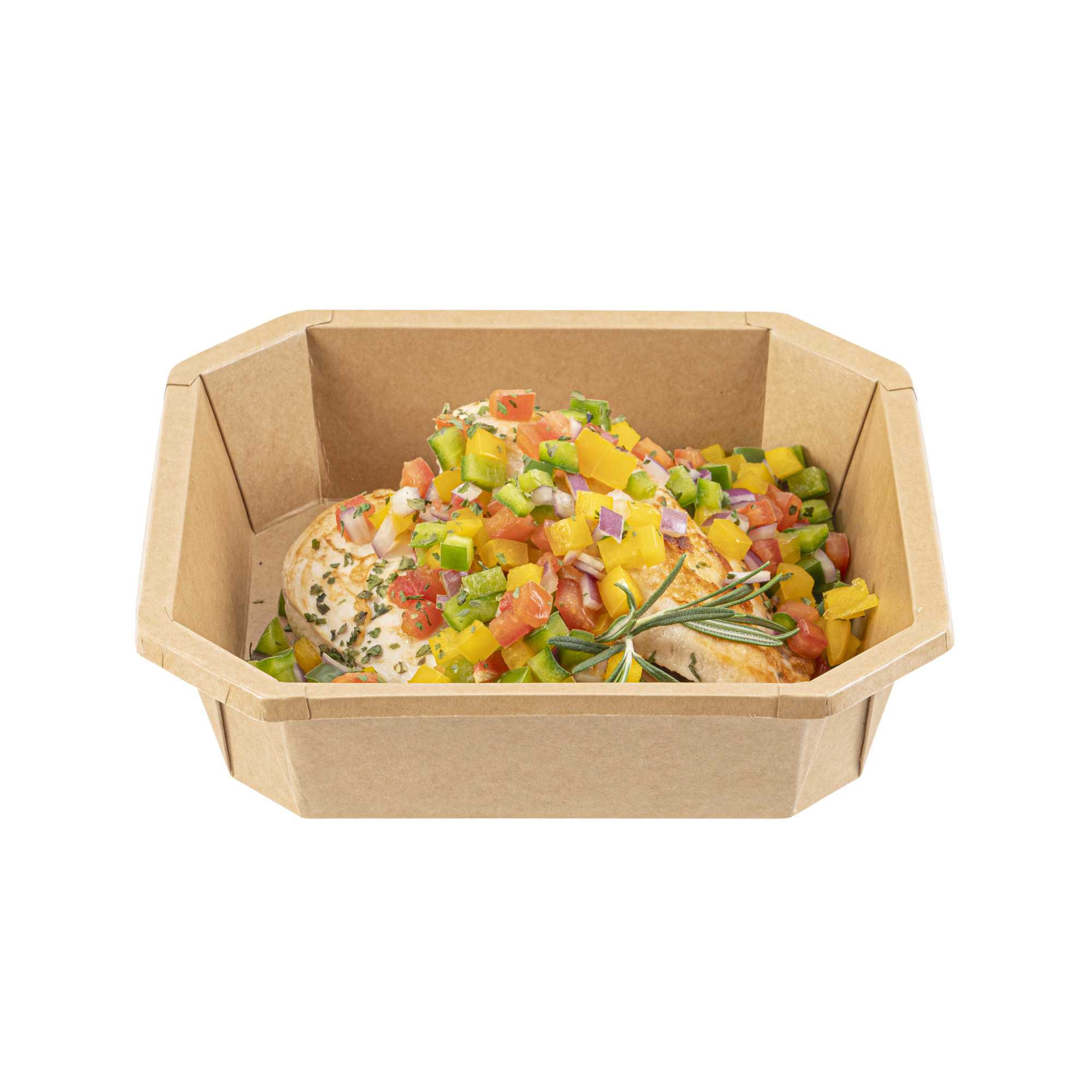 Sustain 41 oz Octagonal Kraft Paper Take Out Container - with PLA Lining, Compostable - 7 3/4" x 7 3/4" x 2" - 25 count box