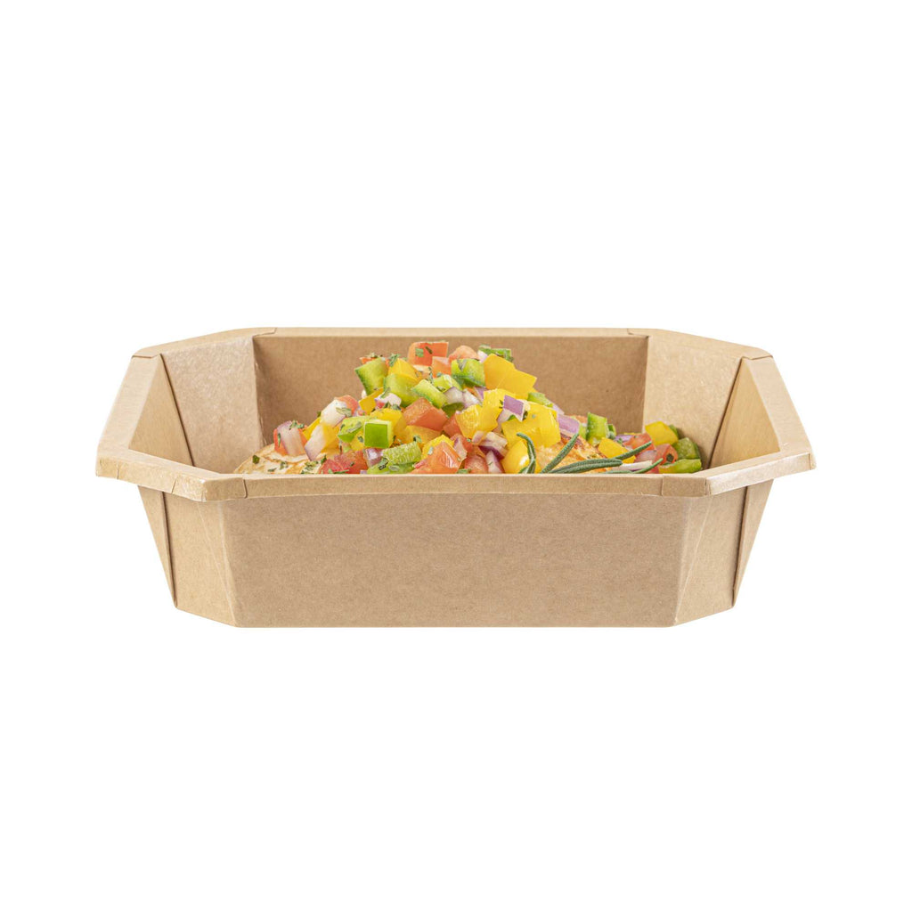 Sustain 41 oz Octagonal Kraft Paper Take Out Container - with PLA Lining, Compostable - 7 3/4" x 7 3/4" x 2" - 25 count box