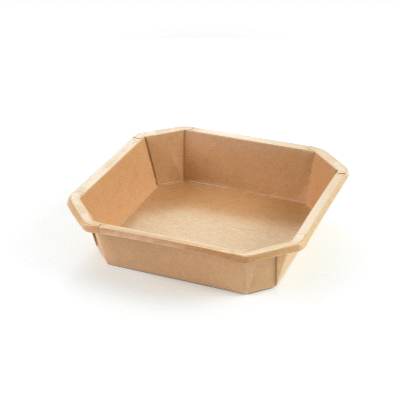 Sustain 41 oz Octagonal Kraft Paper Take Out Container - with PLA Lining, Compostable - 7 3/4" x 7 3/4" x 2" - 25 count box