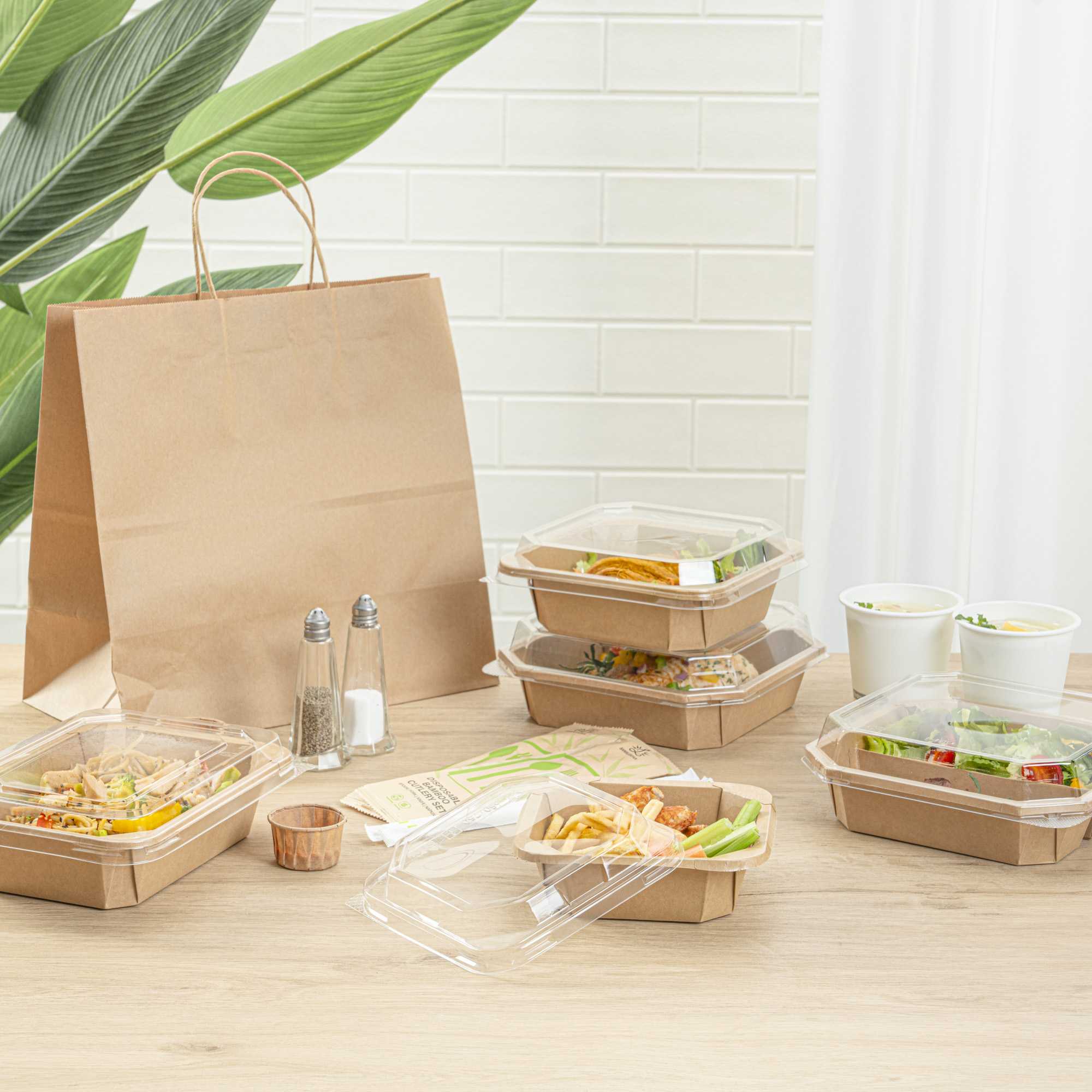 Sustain 41 oz Octagonal Kraft Paper Take Out Container - with PLA Lining, Compostable - 7 3/4" x 7 3/4" x 2" - 100 count box