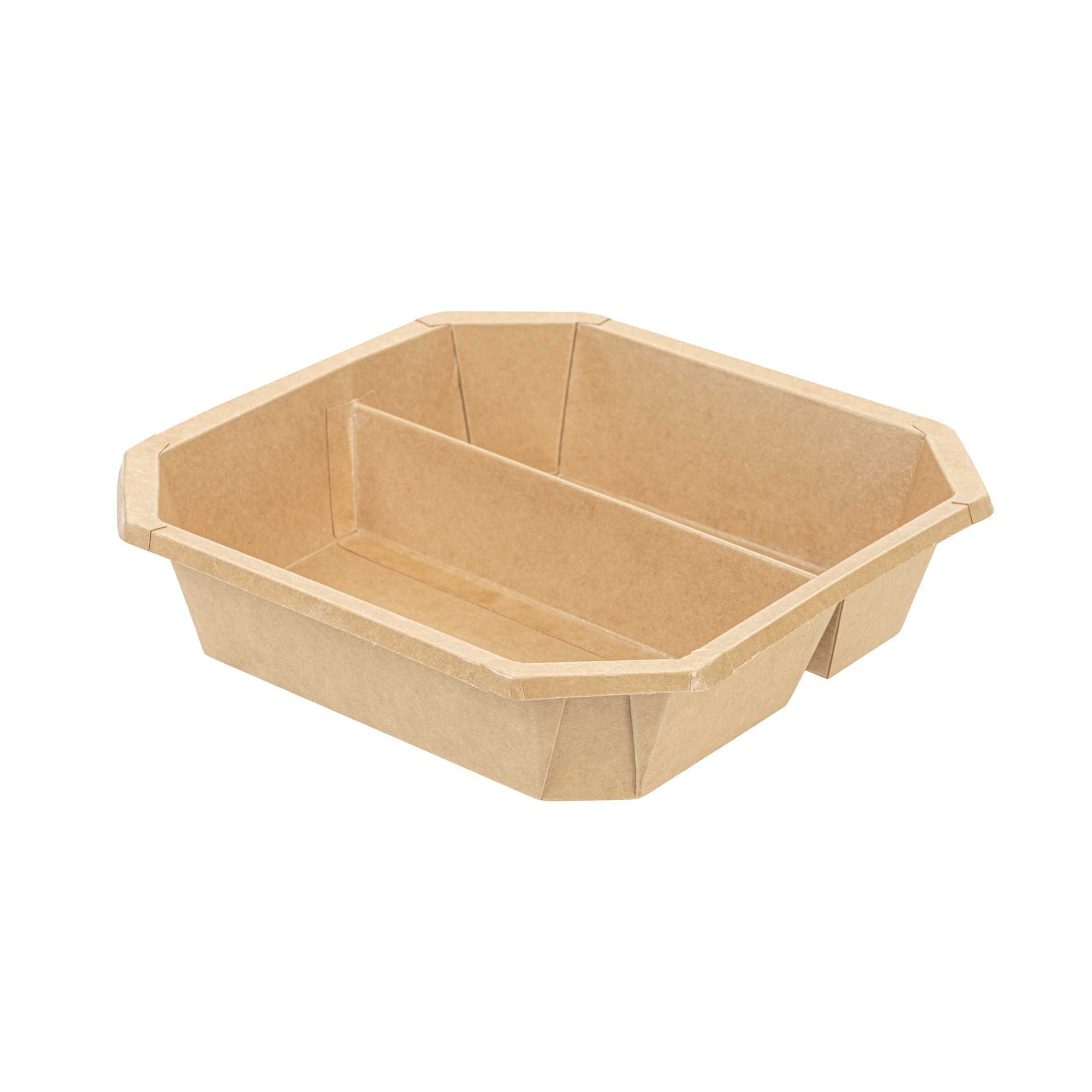 Sustain 41 oz Octagonal Kraft Paper Take Out Container - 2 Compartments, PLA Lining, Compostable - 7 3/4" x 7 3/4" x 2" - 100 count box