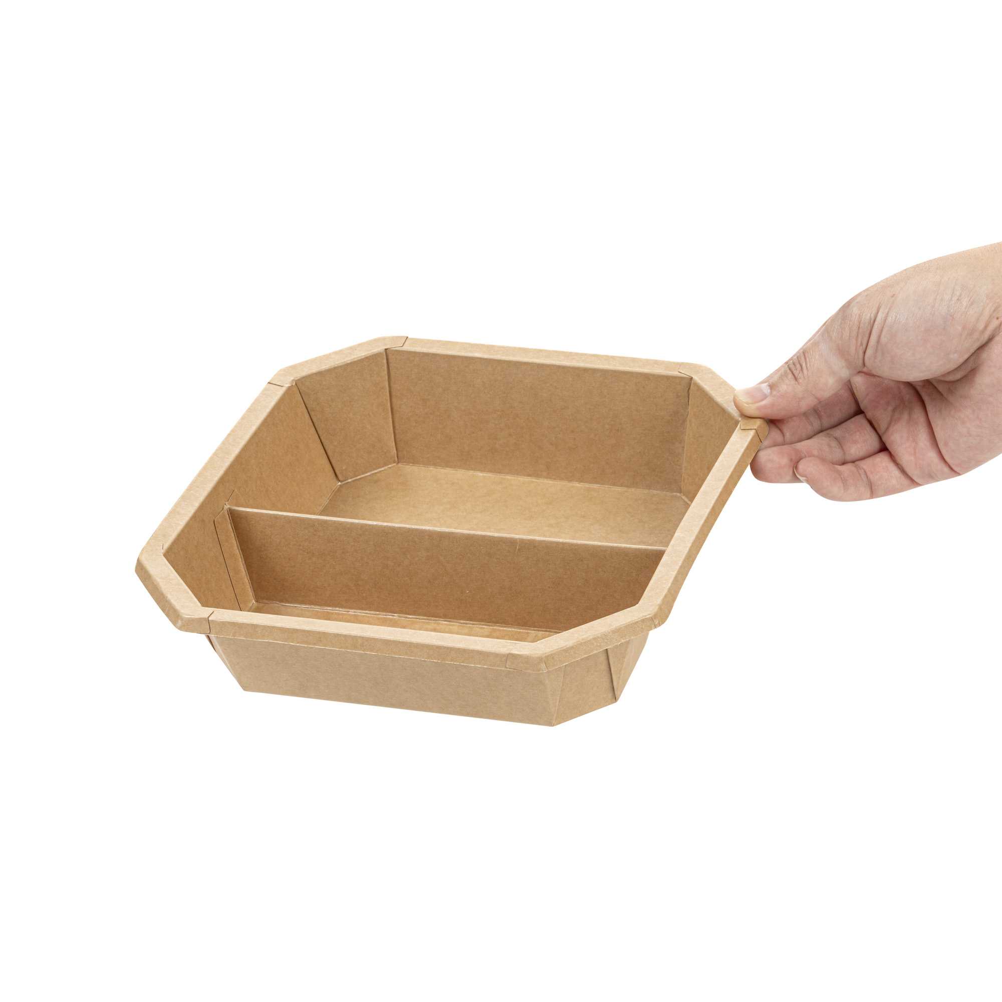 Sustain 41 oz Octagonal Kraft Paper Take Out Container - 2 Compartments, PLA Lining, Compostable - 7 3/4" x 7 3/4" x 2" - 25 count box
