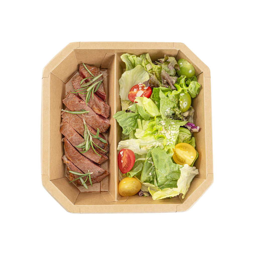 Sustain 41 oz Octagonal Kraft Paper Take Out Container - 2 Compartments, PLA Lining, Compostable - 7 3/4" x 7 3/4" x 2" - 25 count box