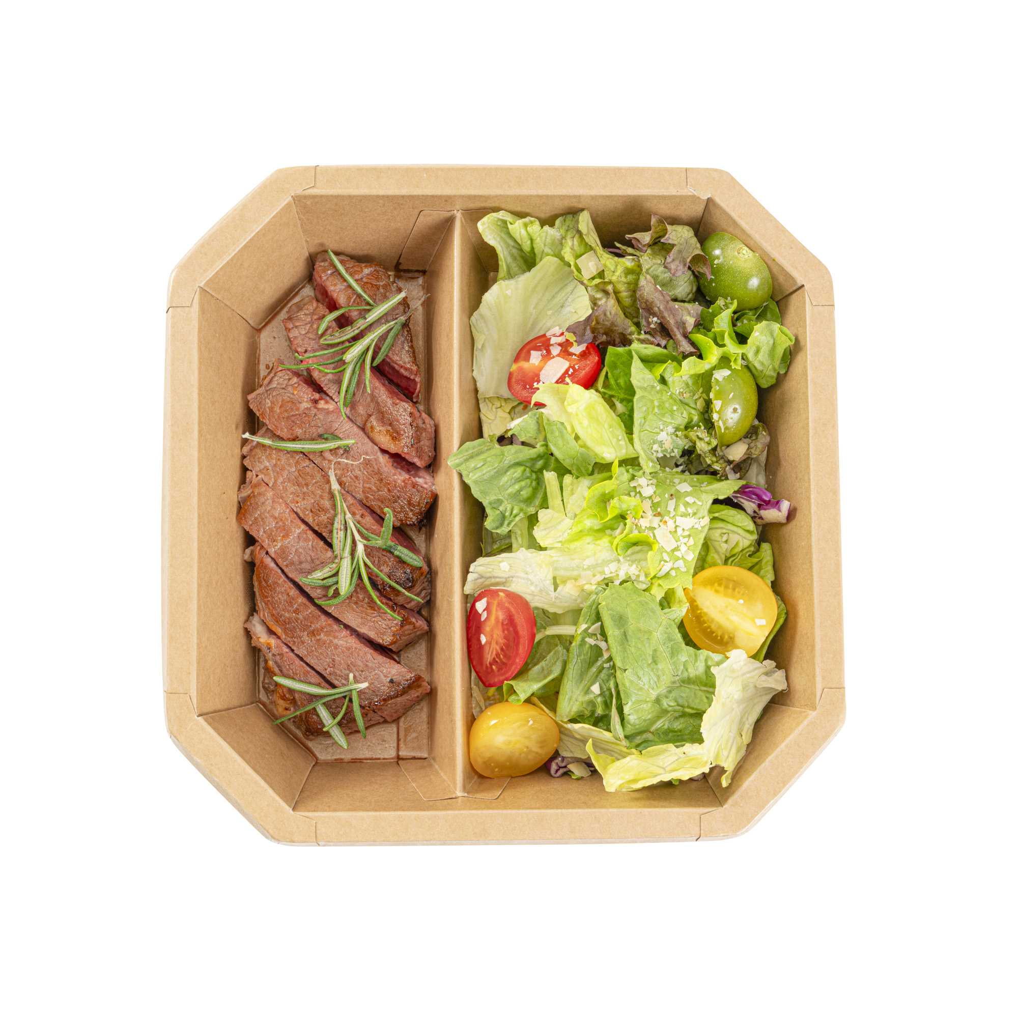 Sustain 41 oz Octagonal Kraft Paper Take Out Container - 2 Compartments, PLA Lining, Compostable - 7 3/4" x 7 3/4" x 2" - 25 count box