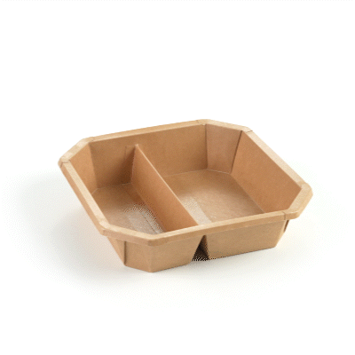 Sustain 41 oz Octagonal Kraft Paper Take Out Container - 2 Compartments, PLA Lining, Compostable - 7 3/4" x 7 3/4" x 2" - 25 count box