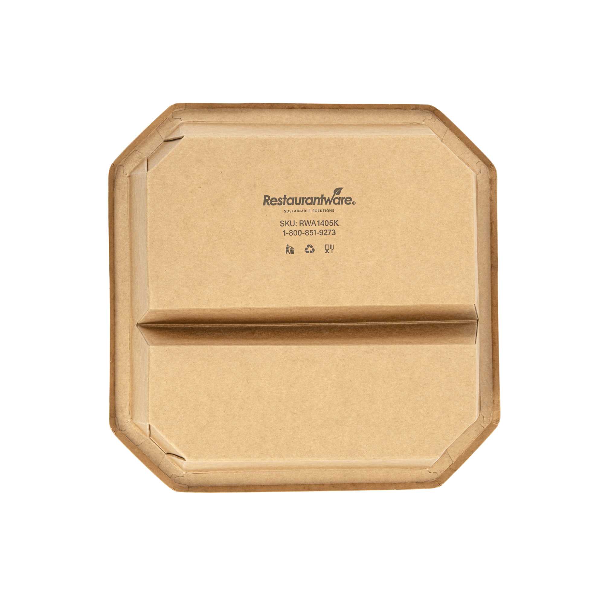 Sustain 41 oz Octagonal Kraft Paper Take Out Container - 2 Compartments, PLA Lining, Compostable - 7 3/4" x 7 3/4" x 2" - 25 count box