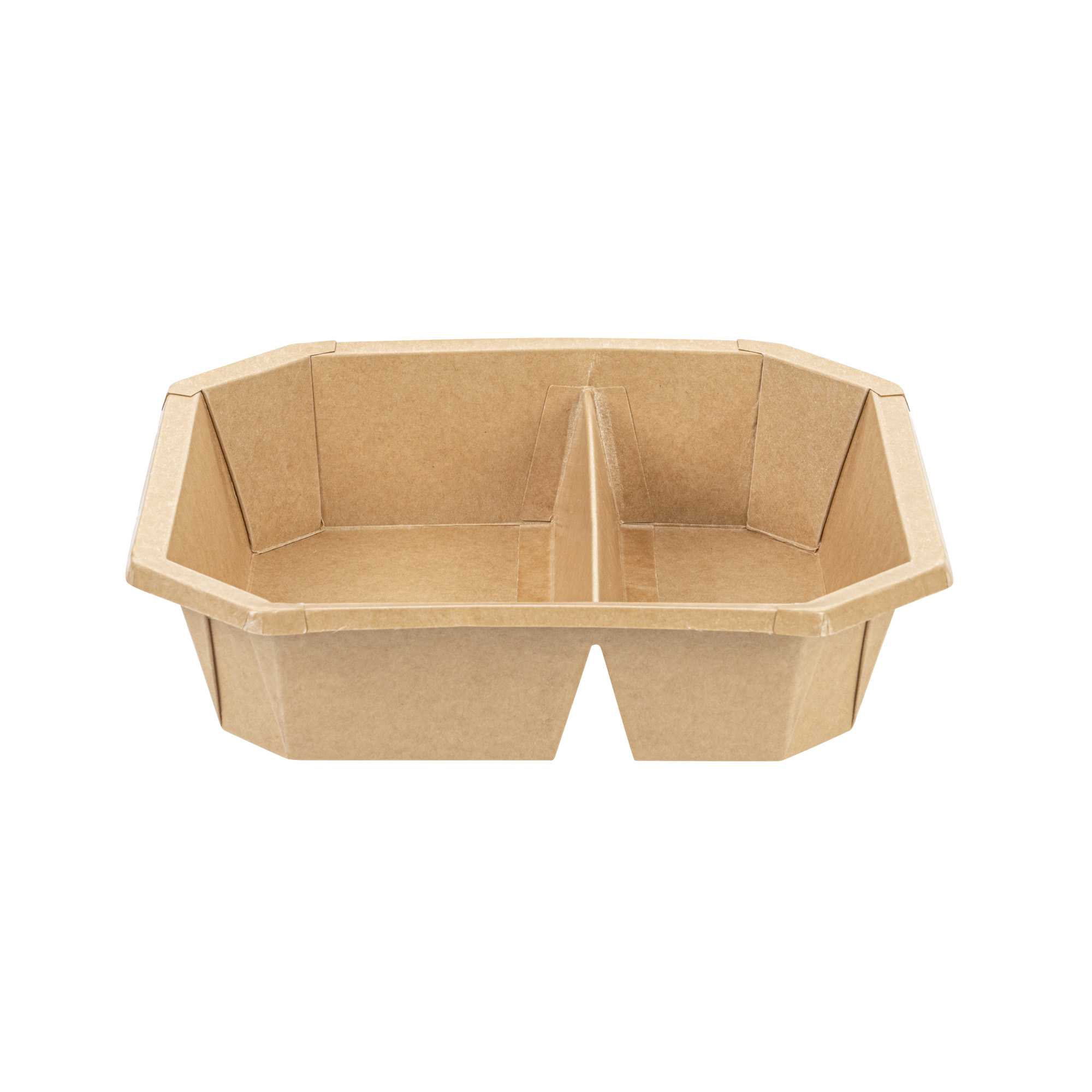 Sustain 41 oz Octagonal Kraft Paper Take Out Container - 2 Compartments, PLA Lining, Compostable - 7 3/4" x 7 3/4" x 2" - 100 count box