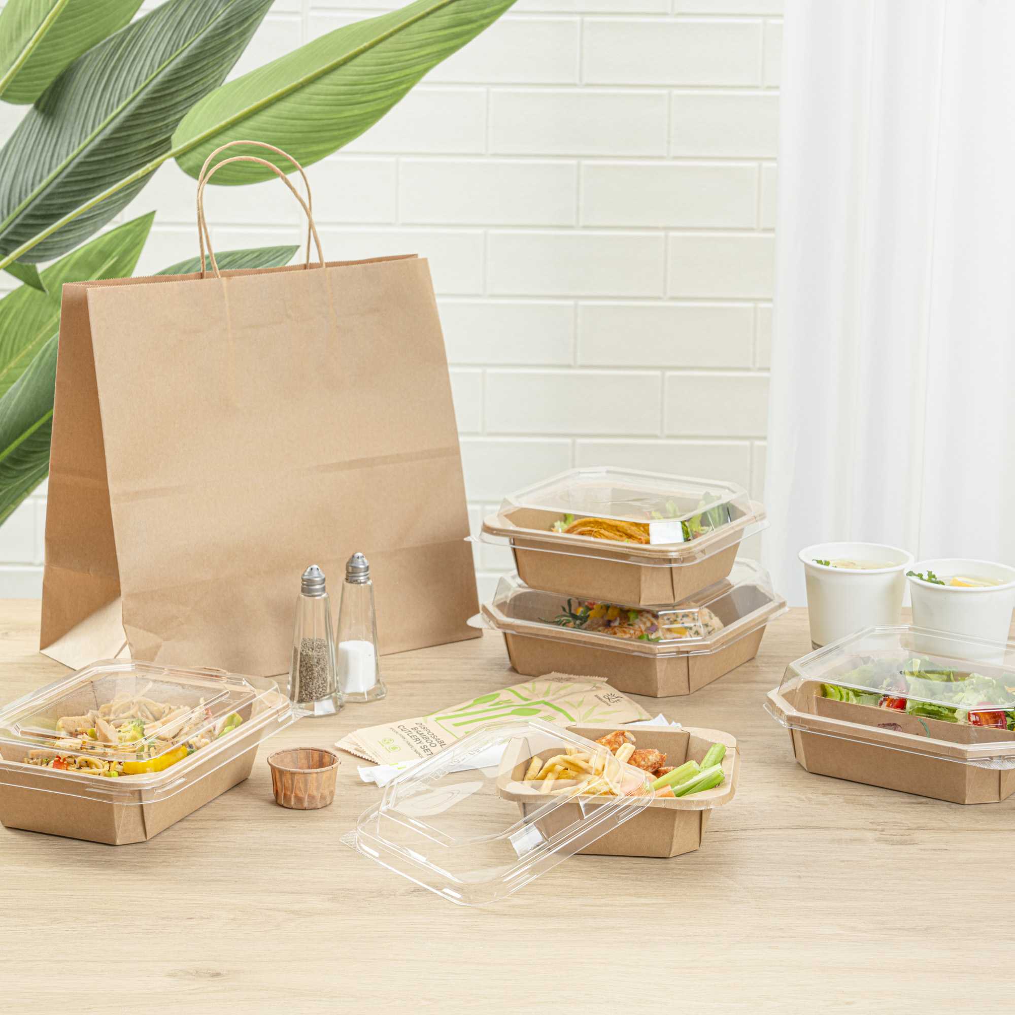 Sustain 41 oz Octagonal Kraft Paper Take Out Container - 2 Compartments, PLA Lining, Compostable - 7 3/4" x 7 3/4" x 2" - 100 count box