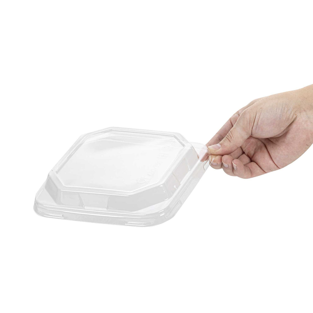 Sustain Octagonal Clear PLA Plastic Dome Lid - Fits 22 oz Container - 6 1/4" x 6 1/4" x 1 1/4" - 25 count box