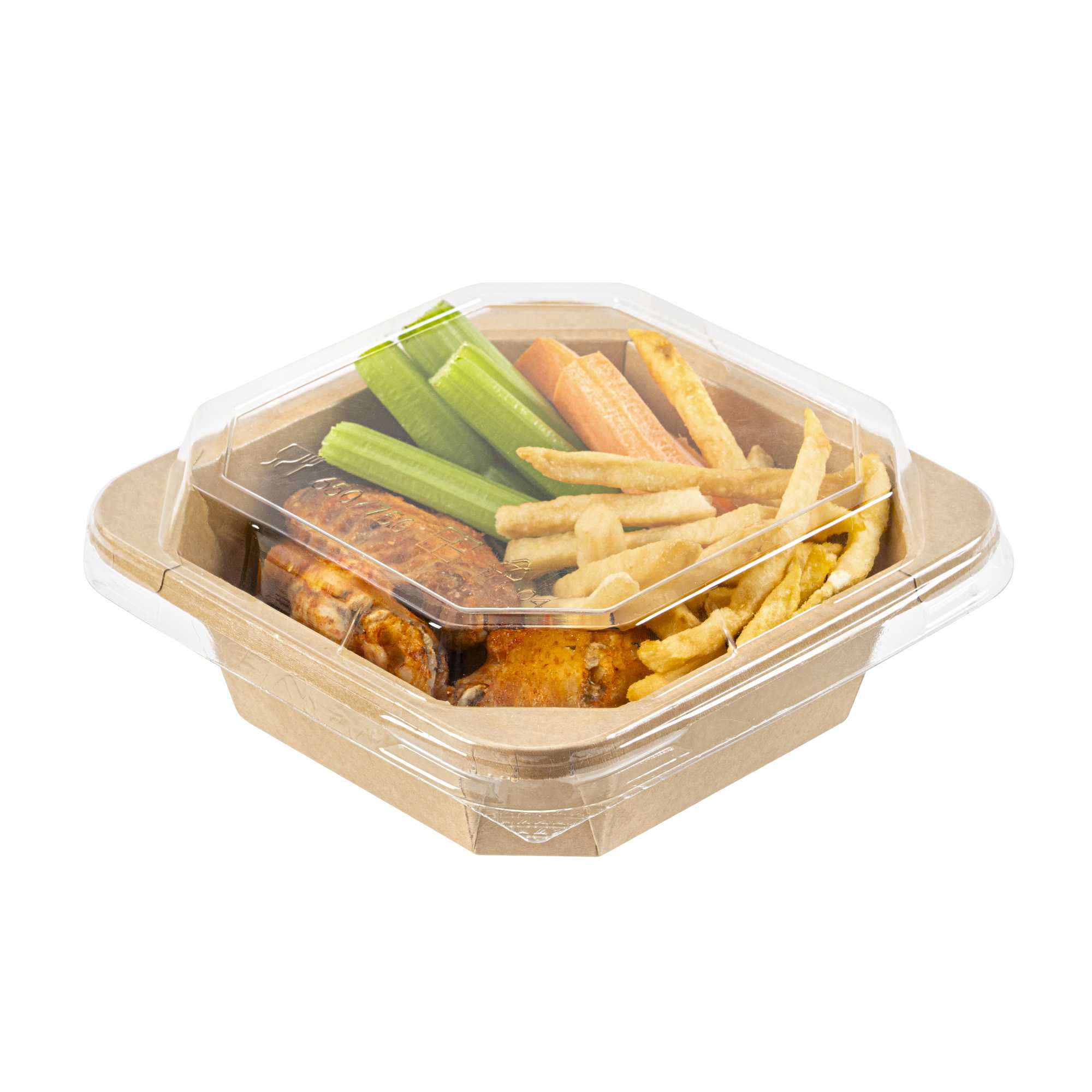 Sustain Octagonal Clear PLA Plastic Dome Lid - Fits 22 oz Container - 6 1/4" x 6 1/4" x 1 1/4" - 25 count box