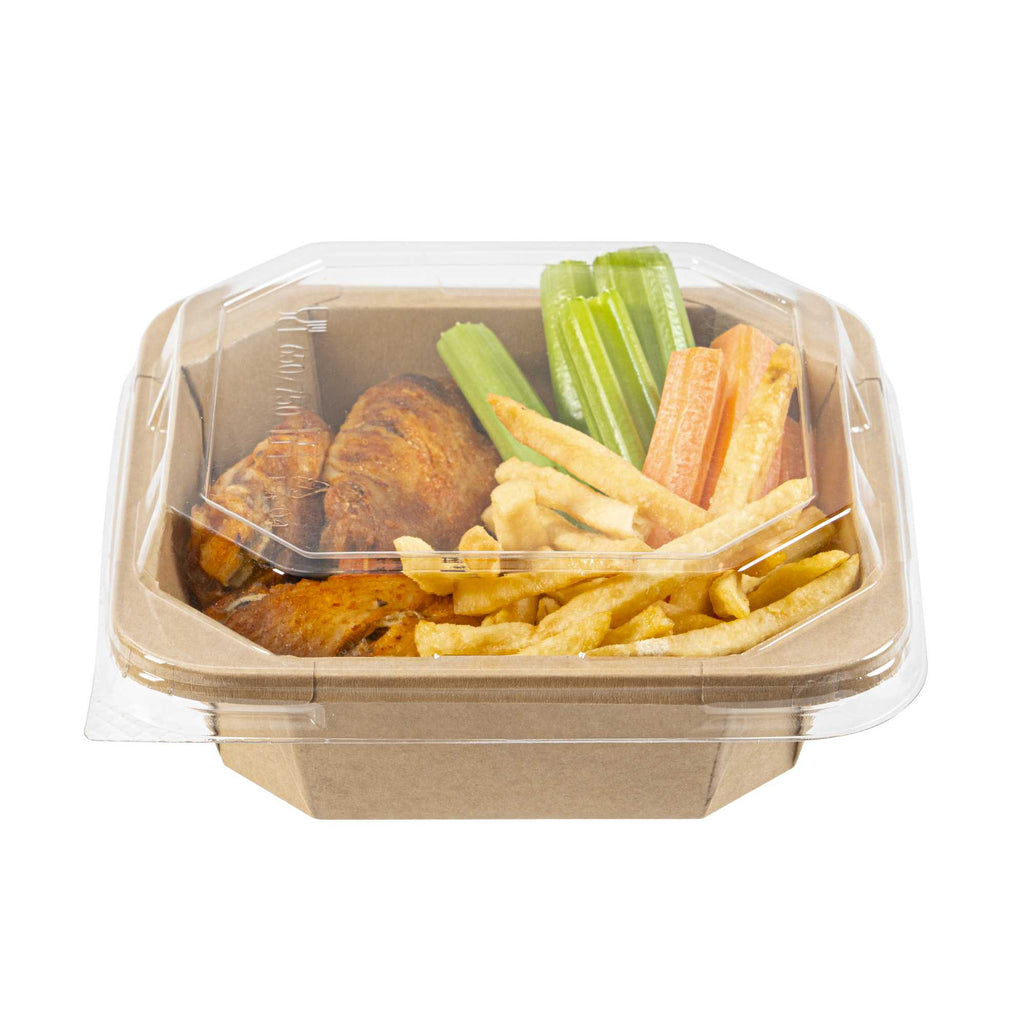 Sustain Octagonal Clear PLA Plastic Dome Lid - Fits 22 oz Container - 6 1/4" x 6 1/4" x 1 1/4" - 25 count box